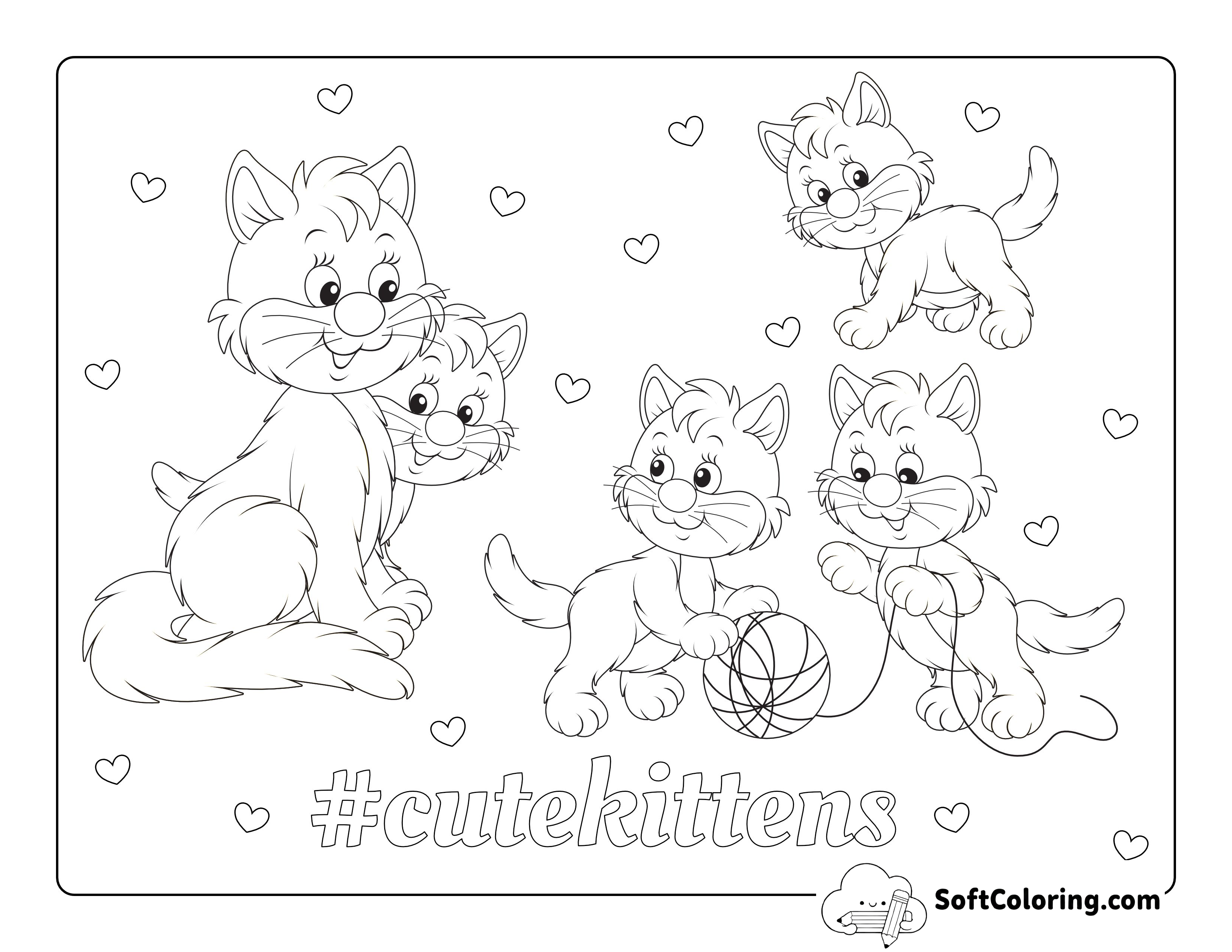Mother Cat with Kittens Picture to Color