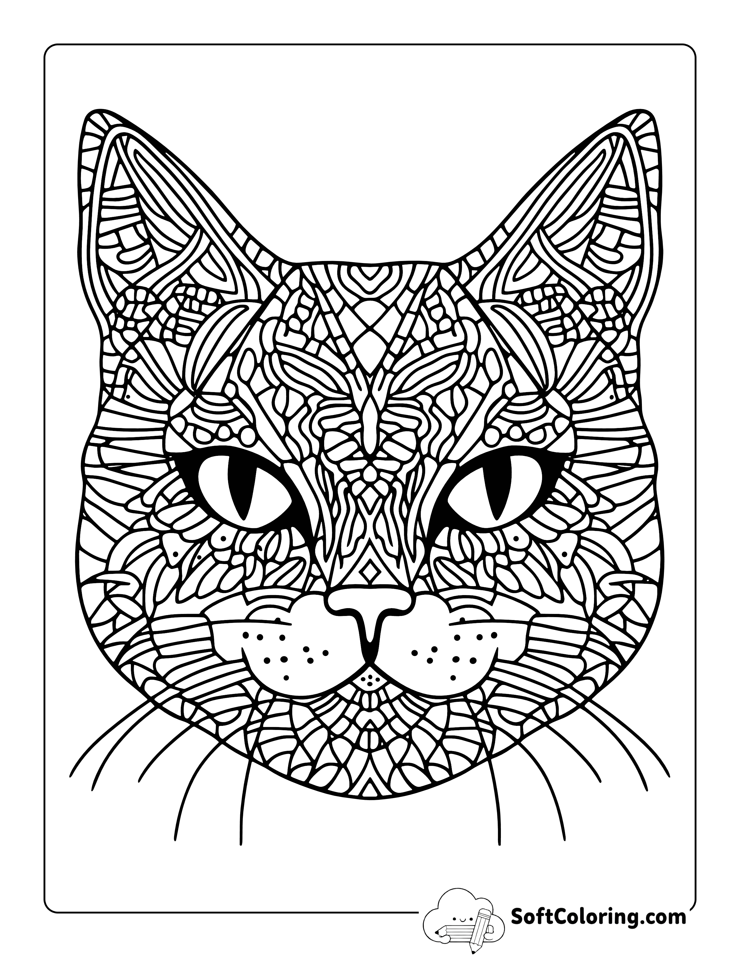 Easy Cat Face Mandala Coloring Page