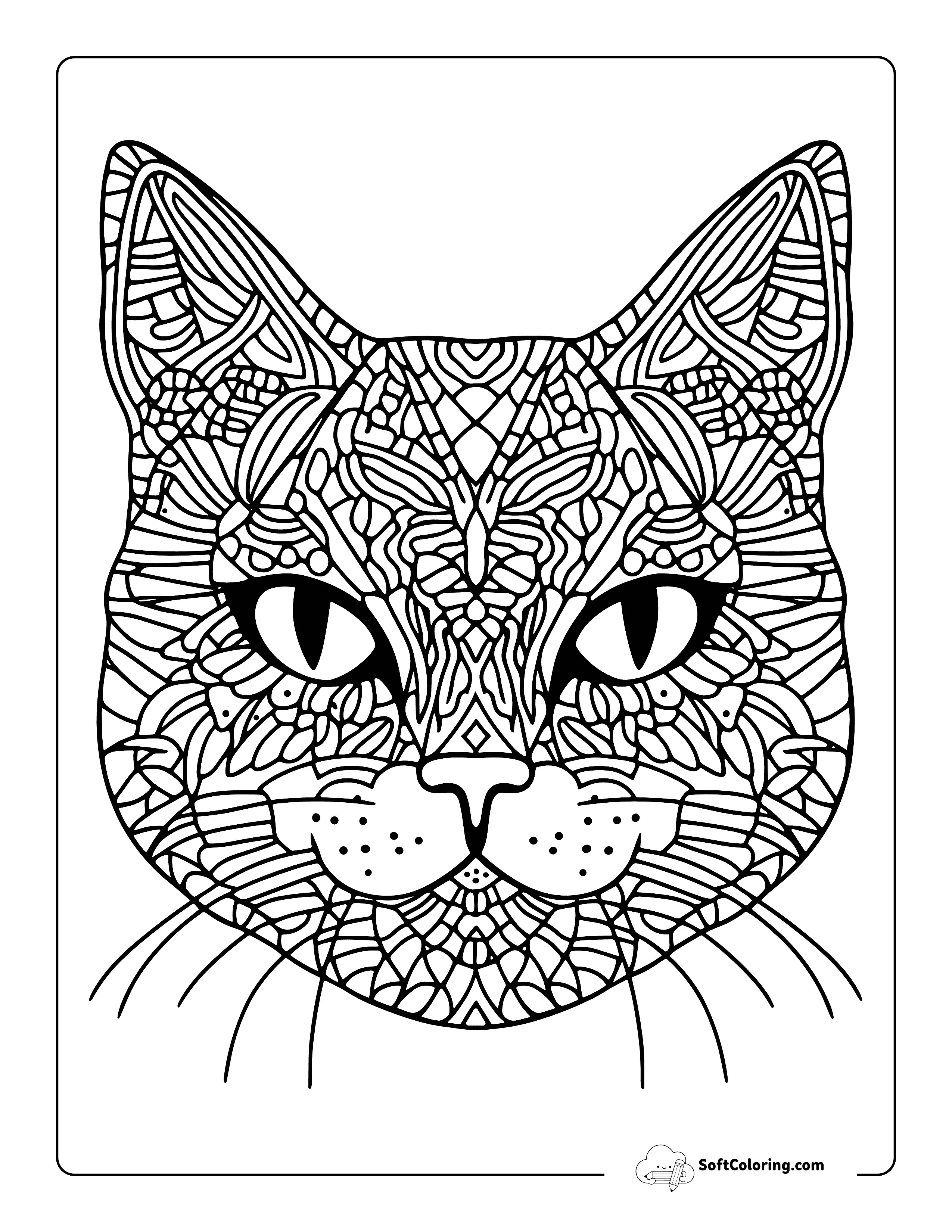 Easy Cat Face Mandala Coloring Page