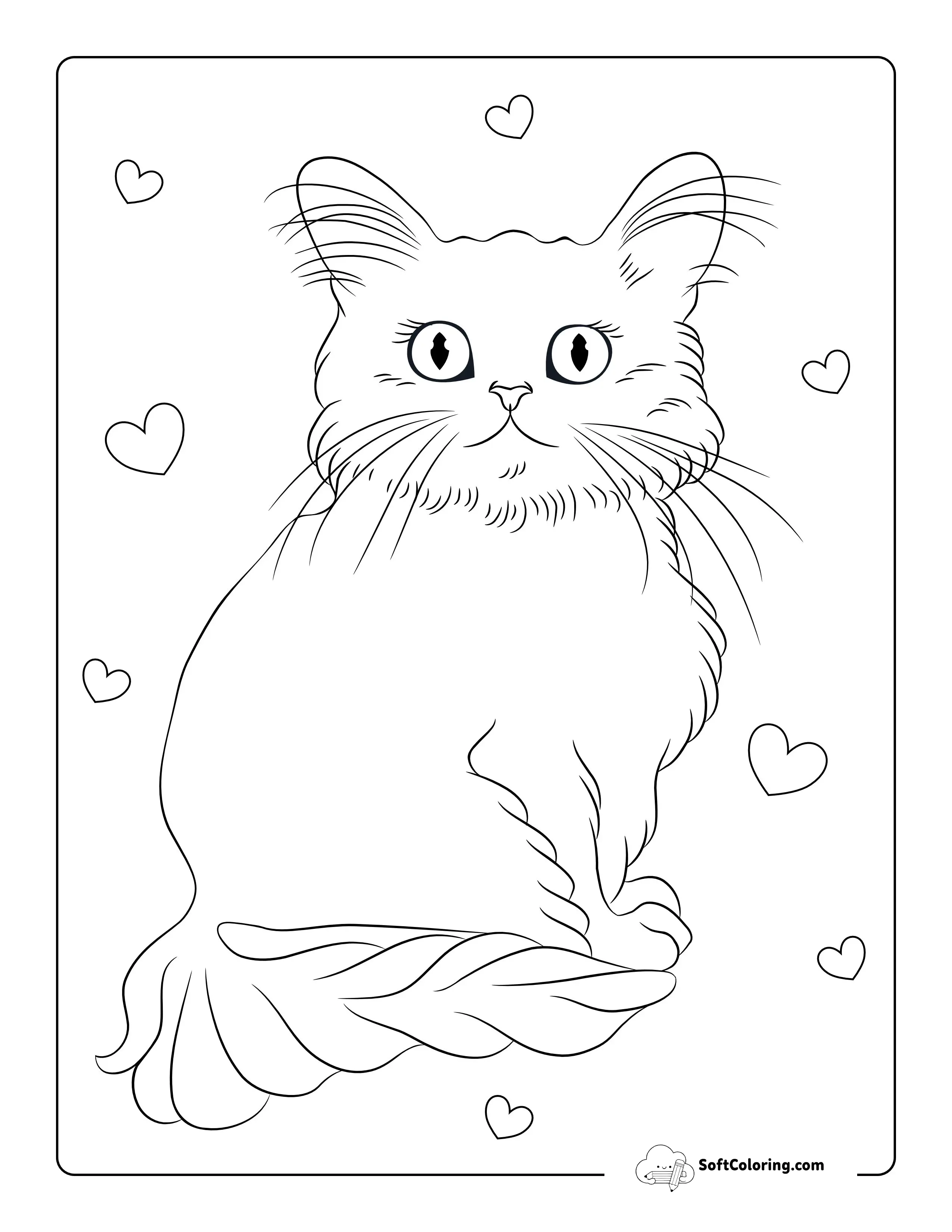 Fluffy Cat Outline To Color