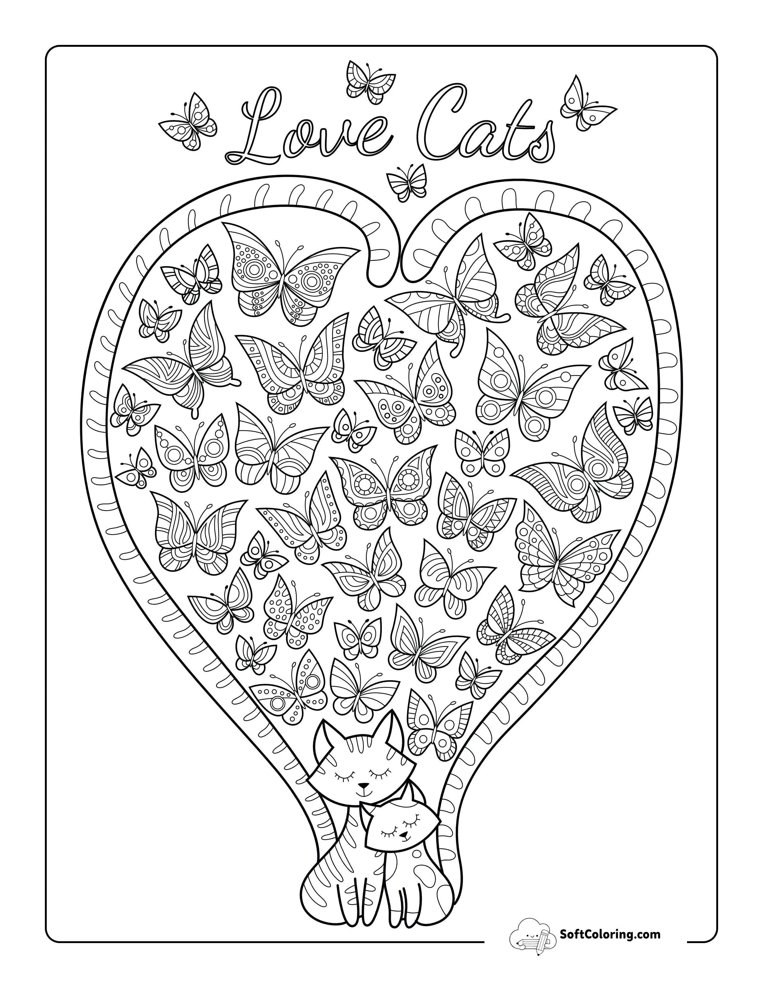 Love Cats Coloring Page For Adults