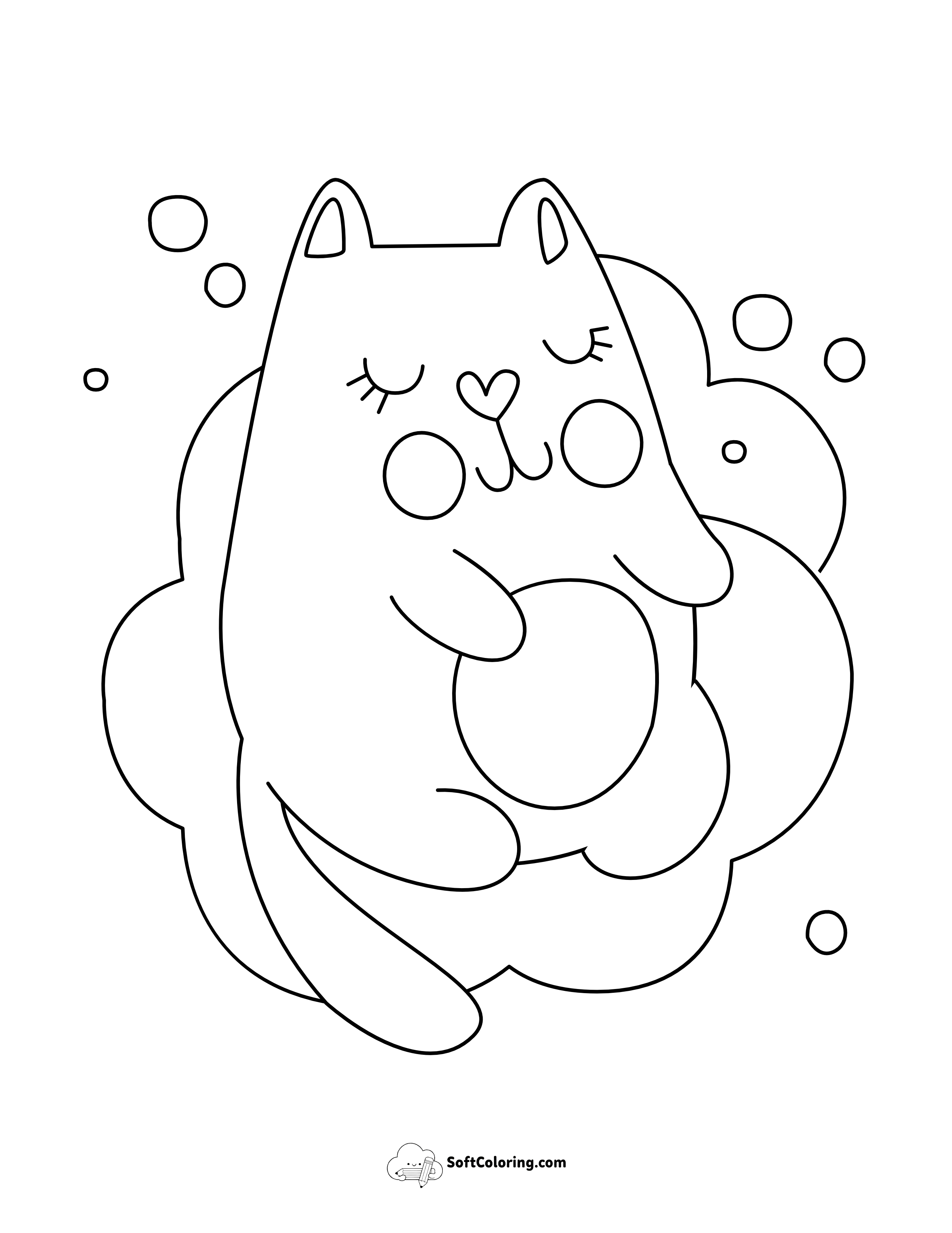 Kawaii Sleeping Kitten Coloring Page