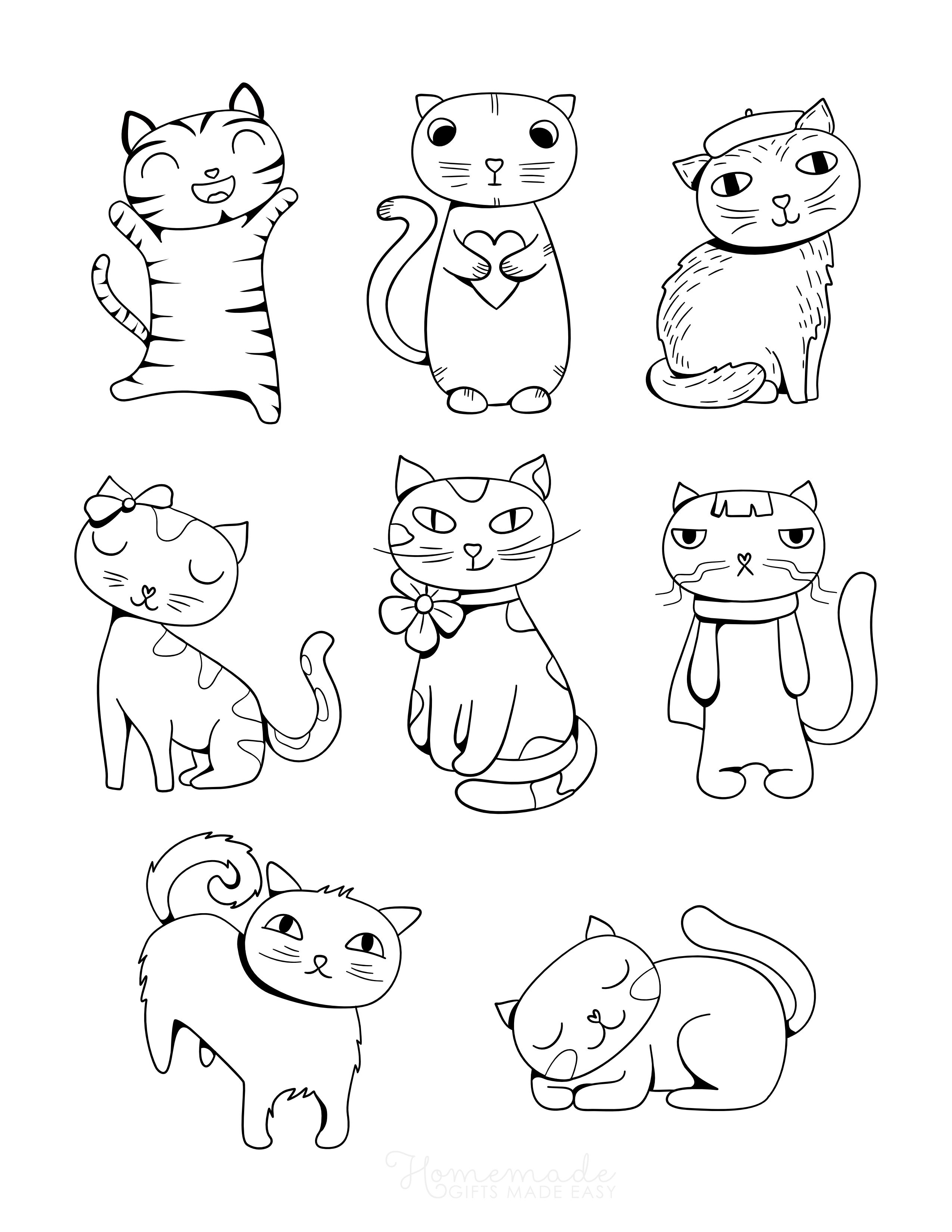 Cute Cartoon Cats Coloring Sheet