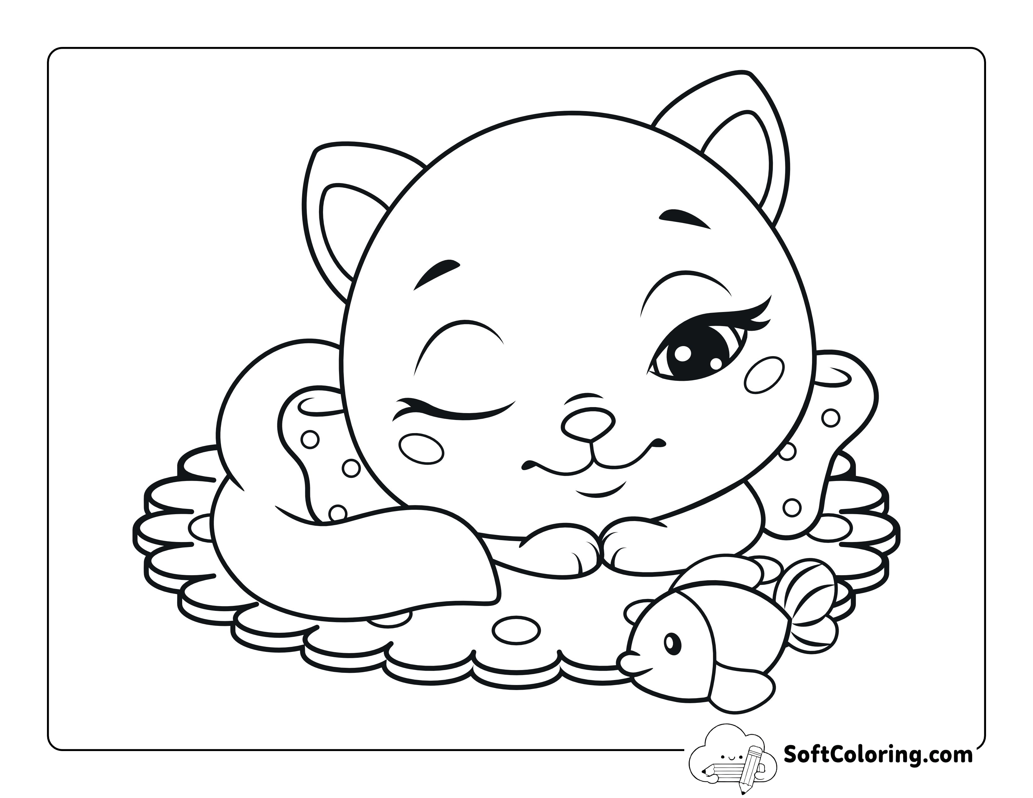 Cute Sleeping Cat Picture to Color