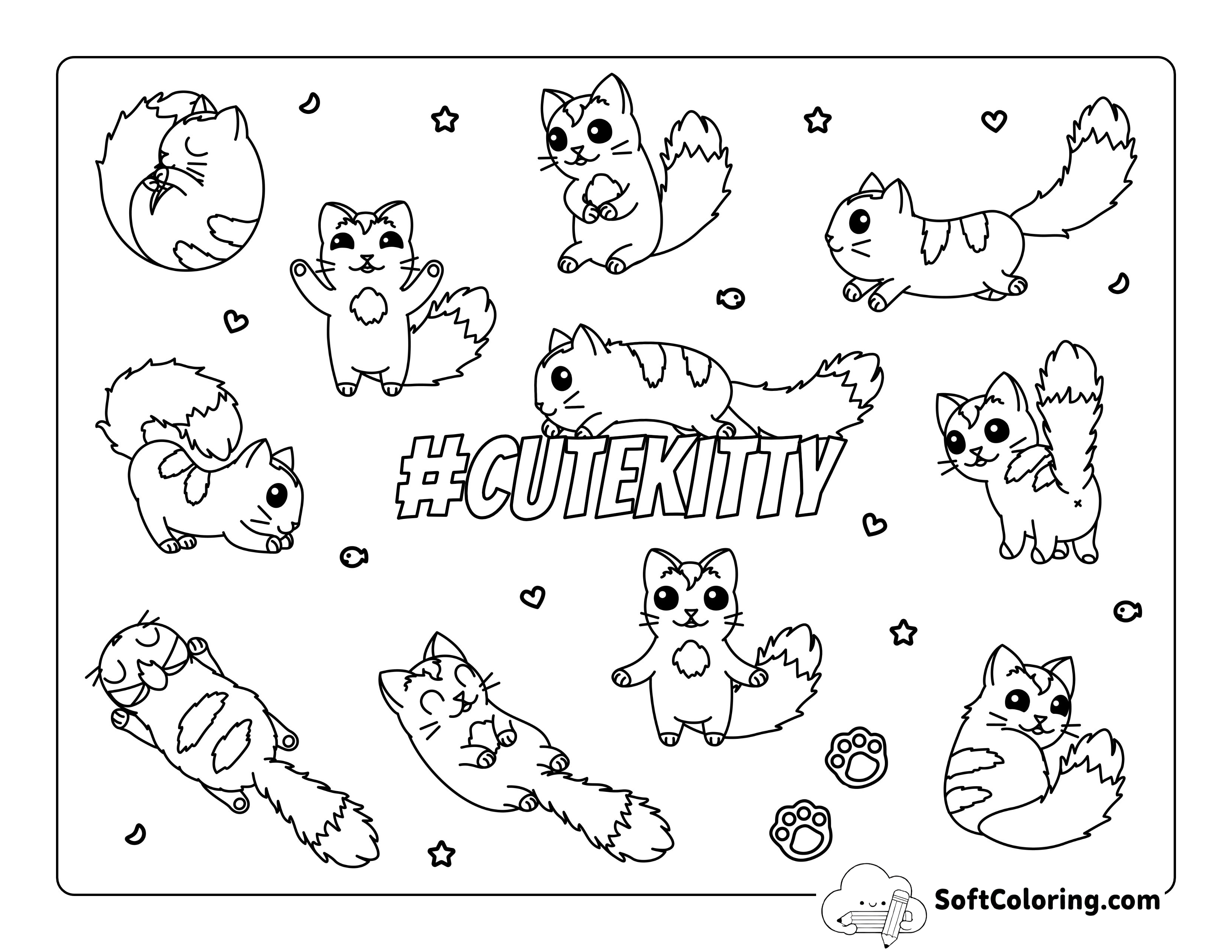 Kawaii Kitties Coloring Page