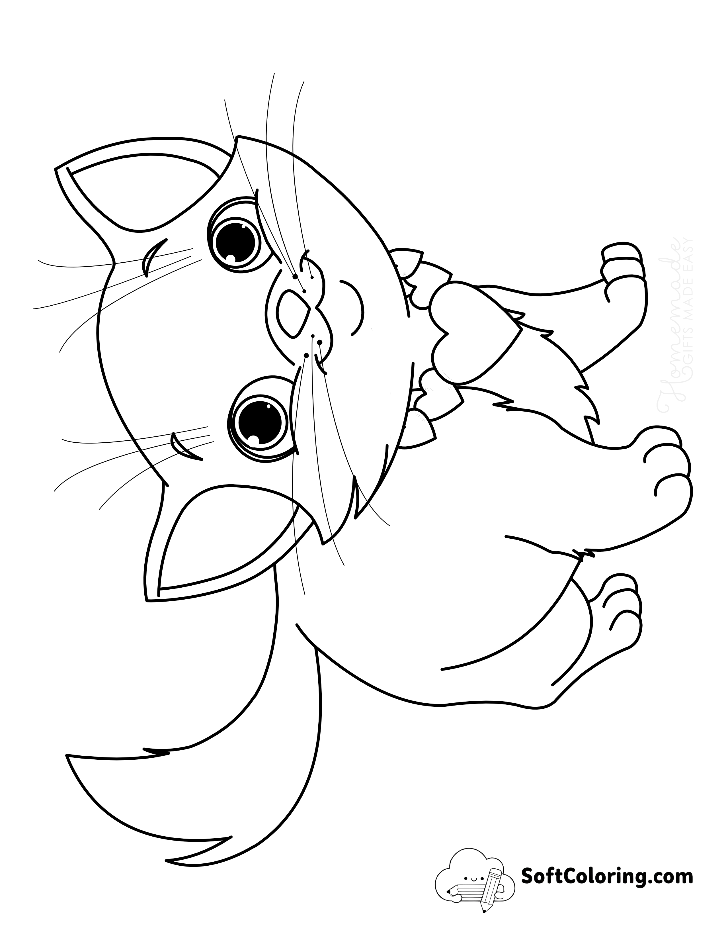 Cute Kitten with Heart Necklace Picture to Color