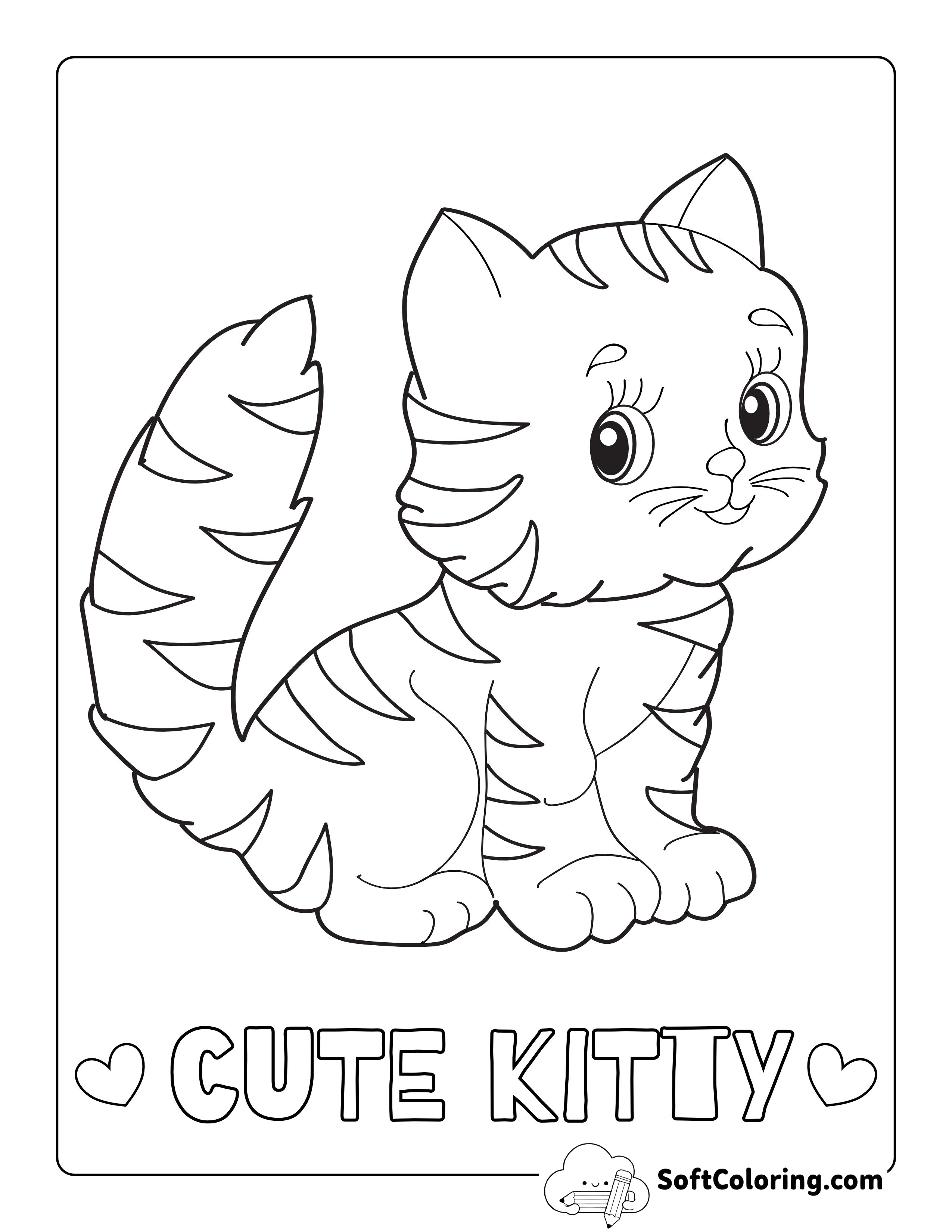 Cute Striped Kitten Coloring Sheet