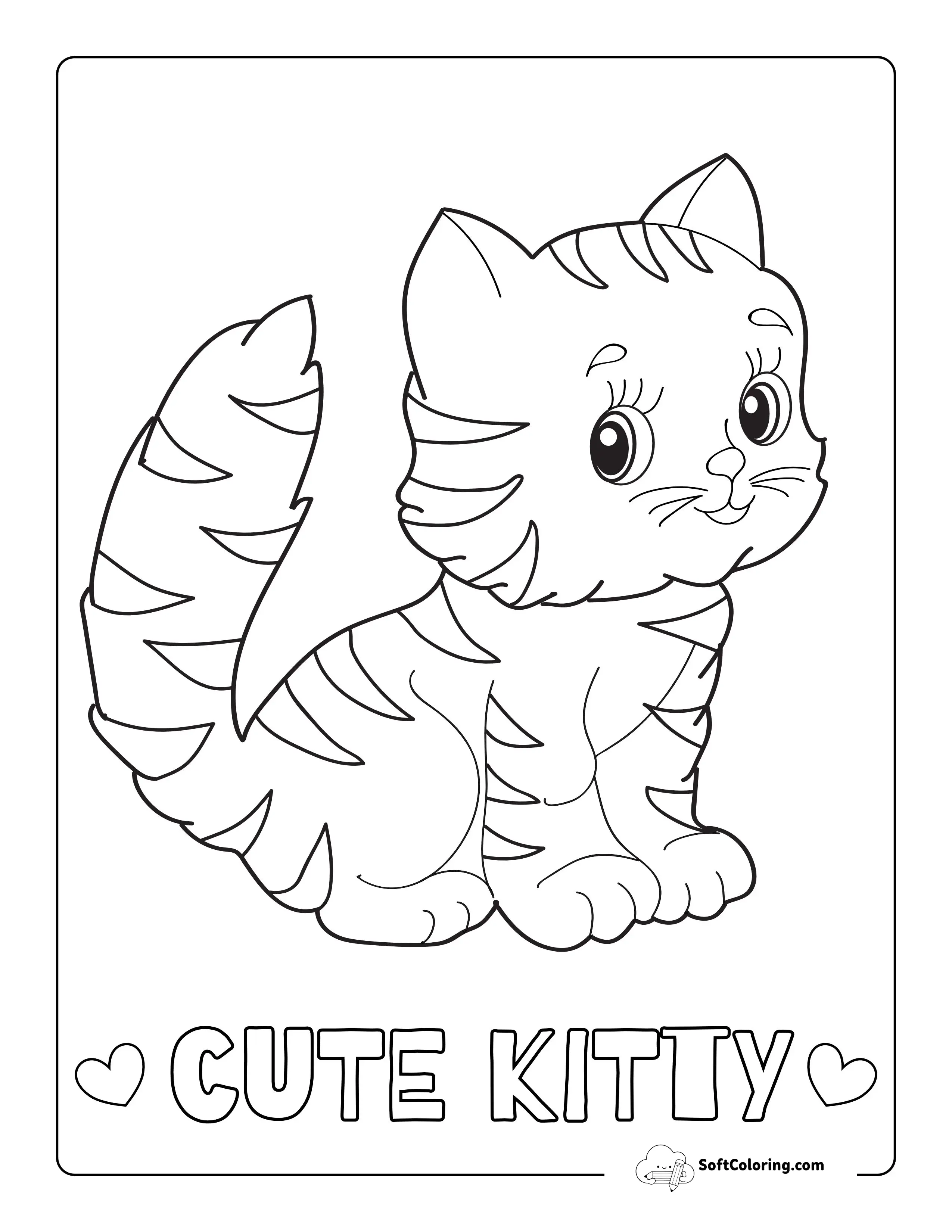 Cute Striped Kitten Coloring Sheet