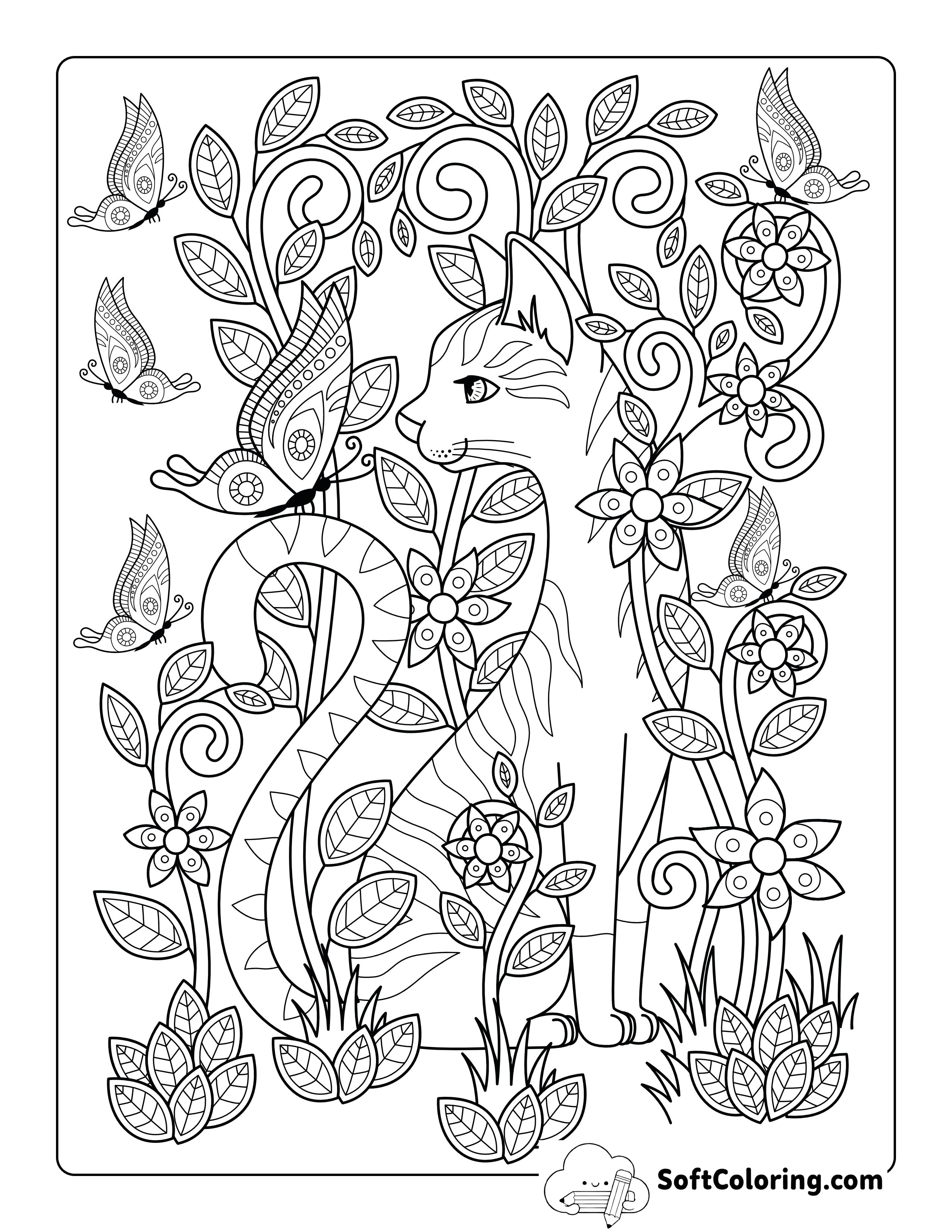 Cottagecore Cat with Flowers Printable