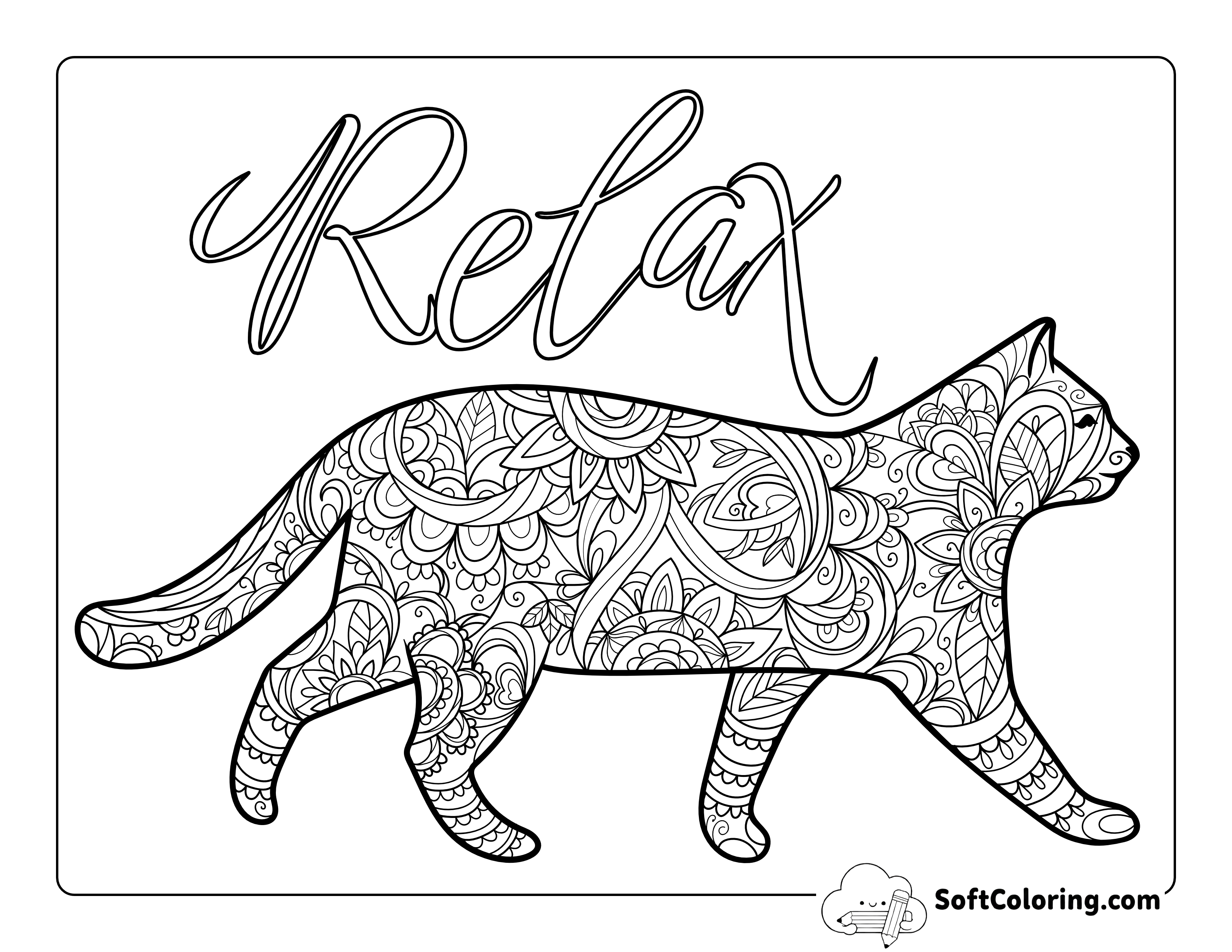 "Relax" Cat Zentangle to Color