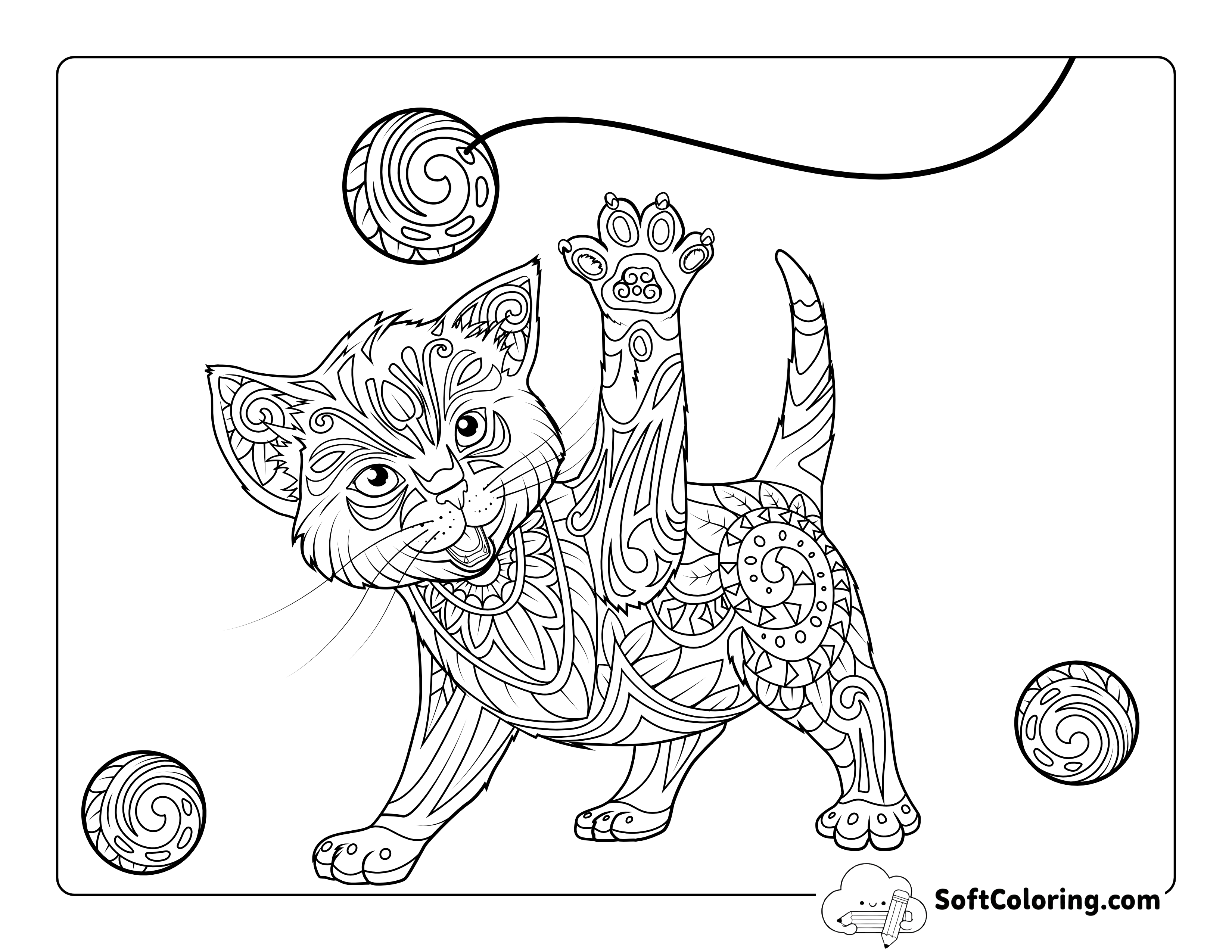 Playful Kitten Coloring Sheet for Adults