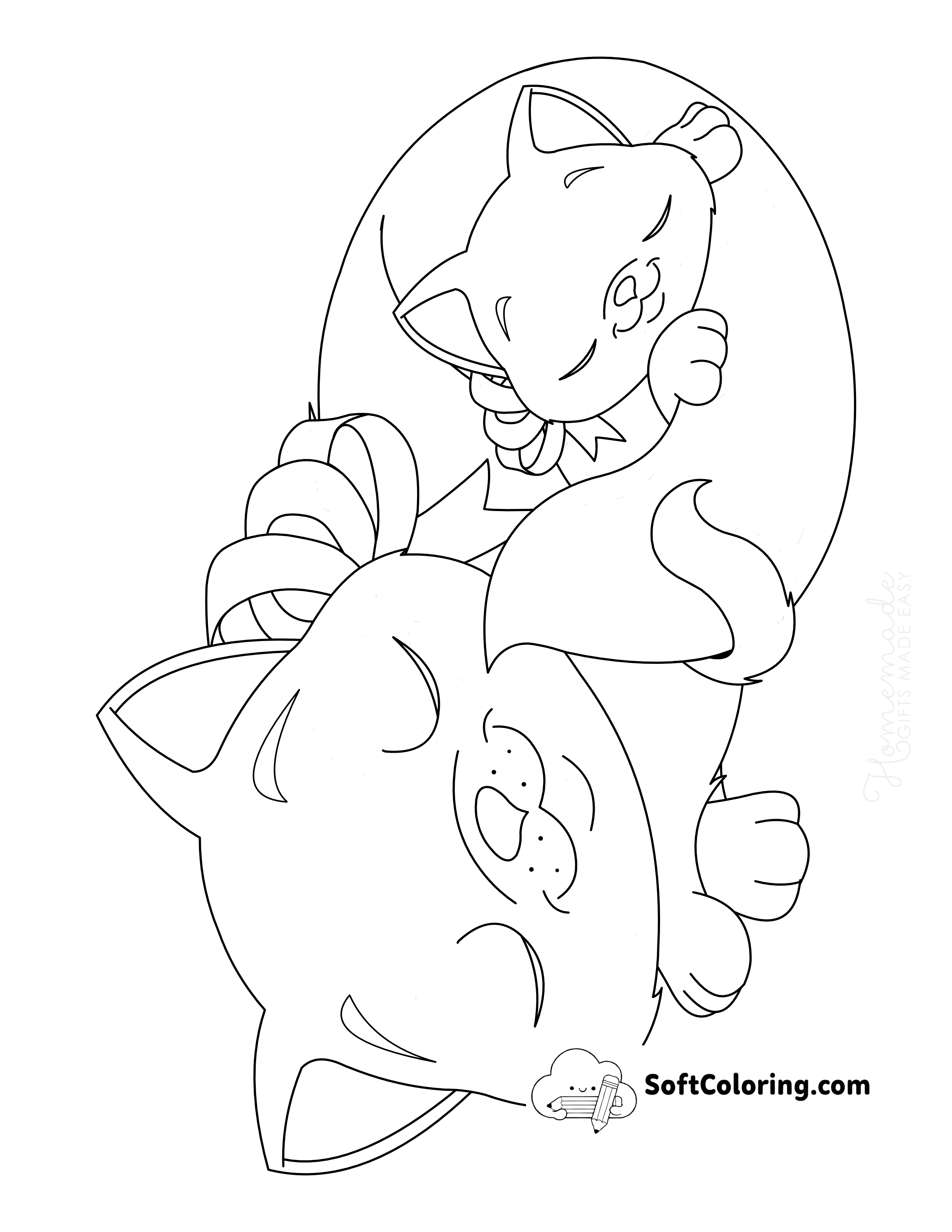 Sleeping Mother Cat & Cozy Kitten Coloring Sheet