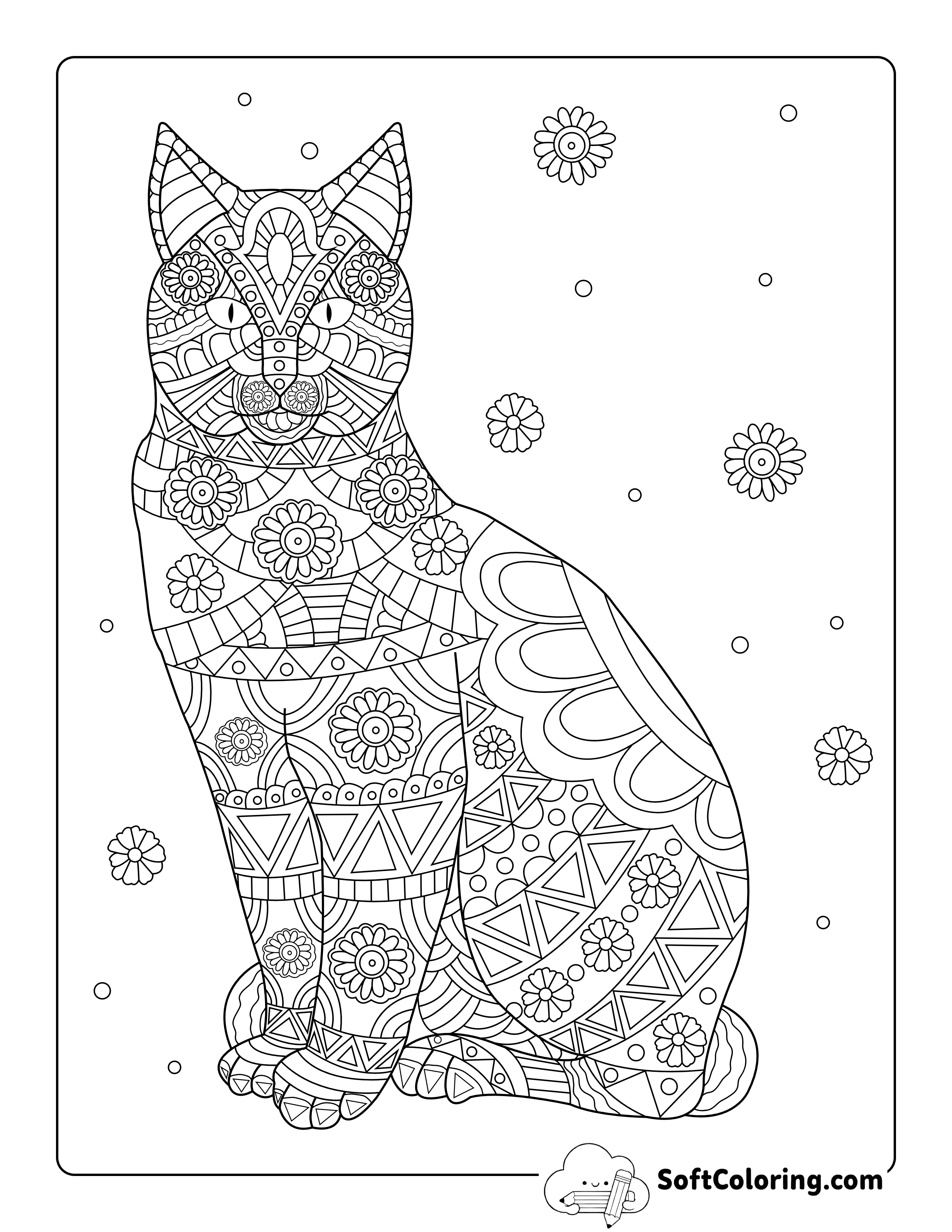 Cat Zentangle Coloring Page for Adults