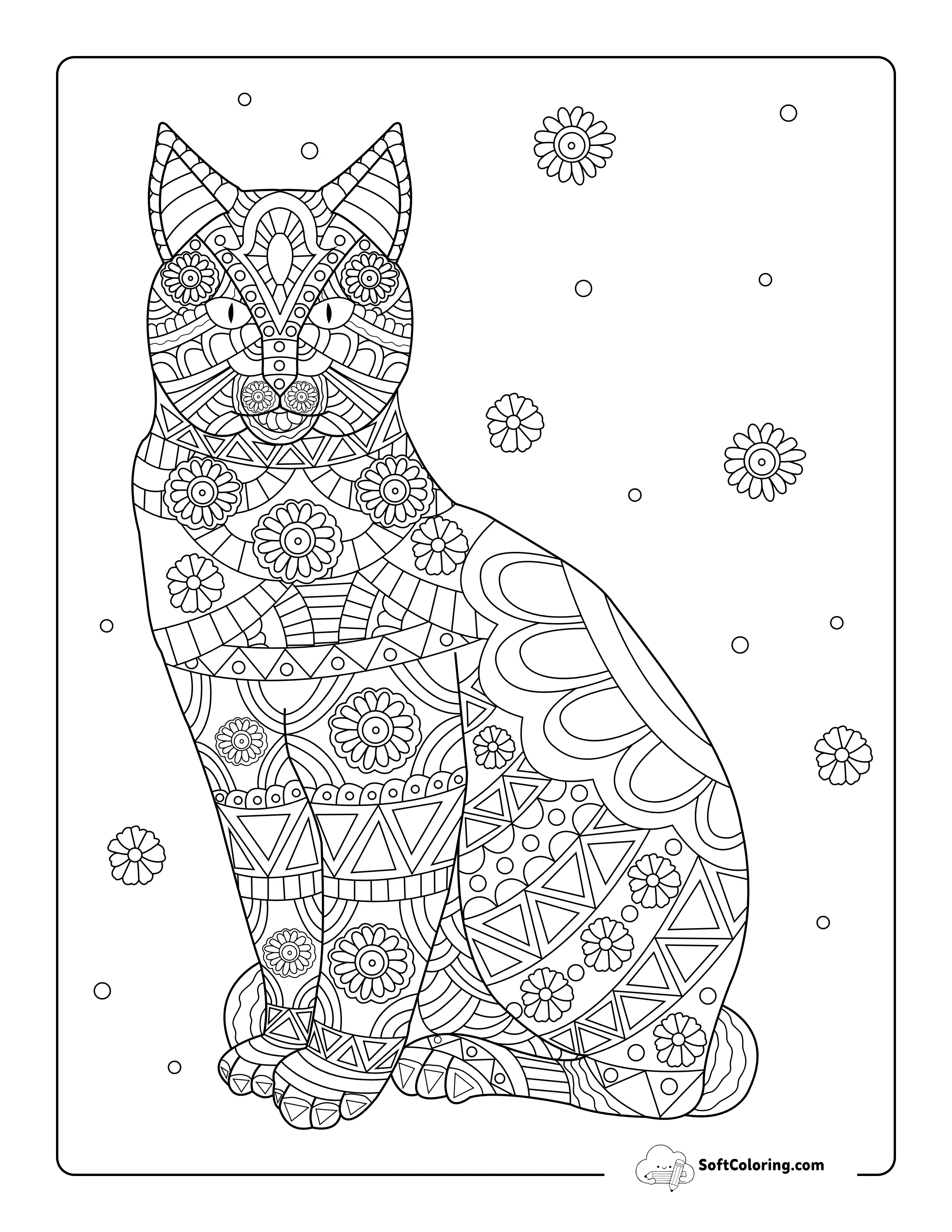 Cat Zentangle Coloring Page For Adults