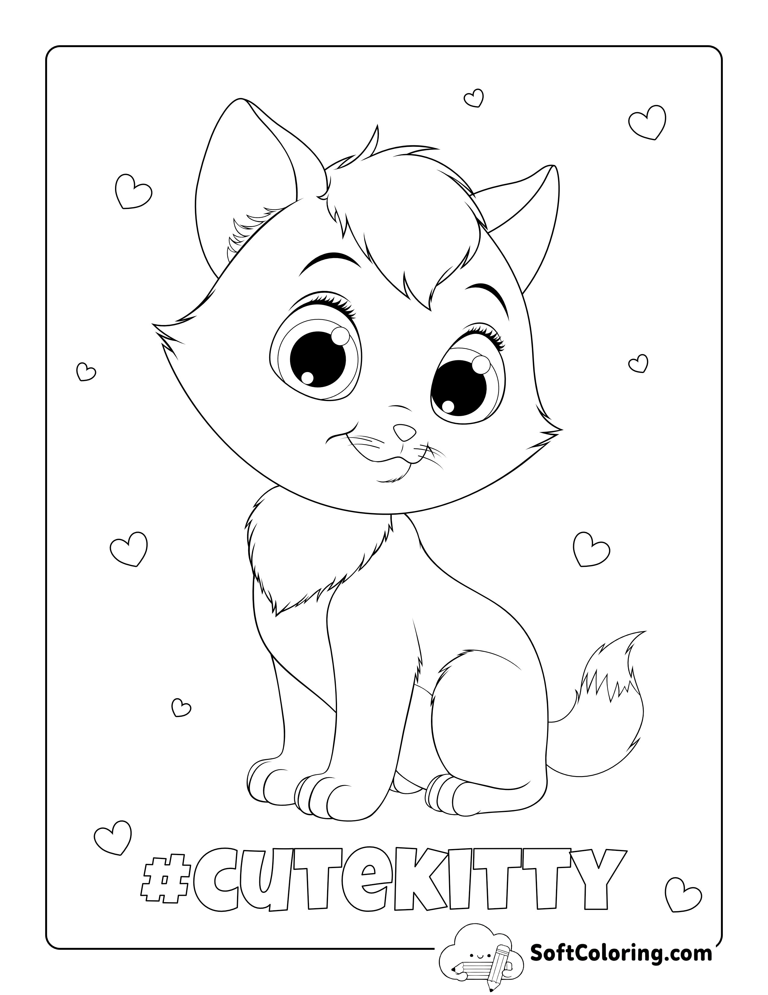 Wide-eyed Kitty Cat Coloring Page