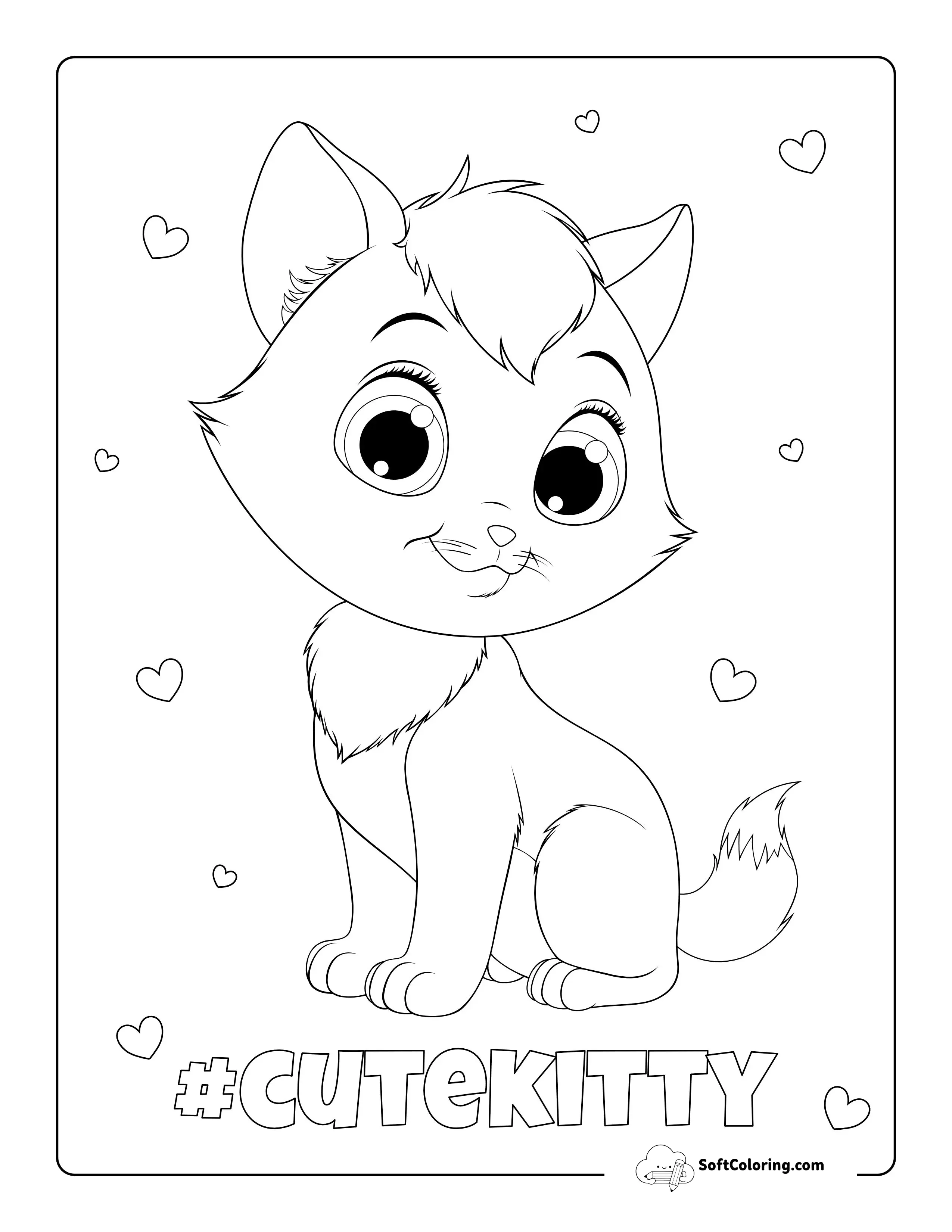 Wide-Eyed Kitty Cat Coloring Page