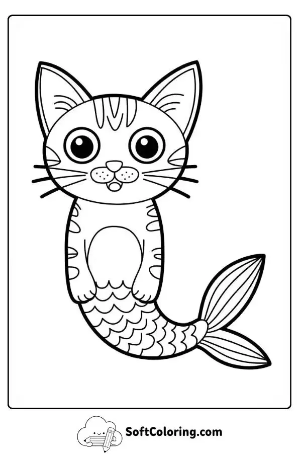 Cat Mermaid Coloring Page