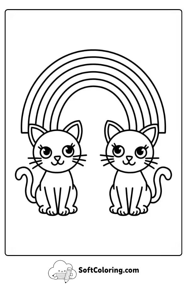 Cats And Rainbows Coloring Page