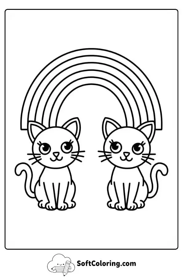 Cats And Rainbows Coloring Page
