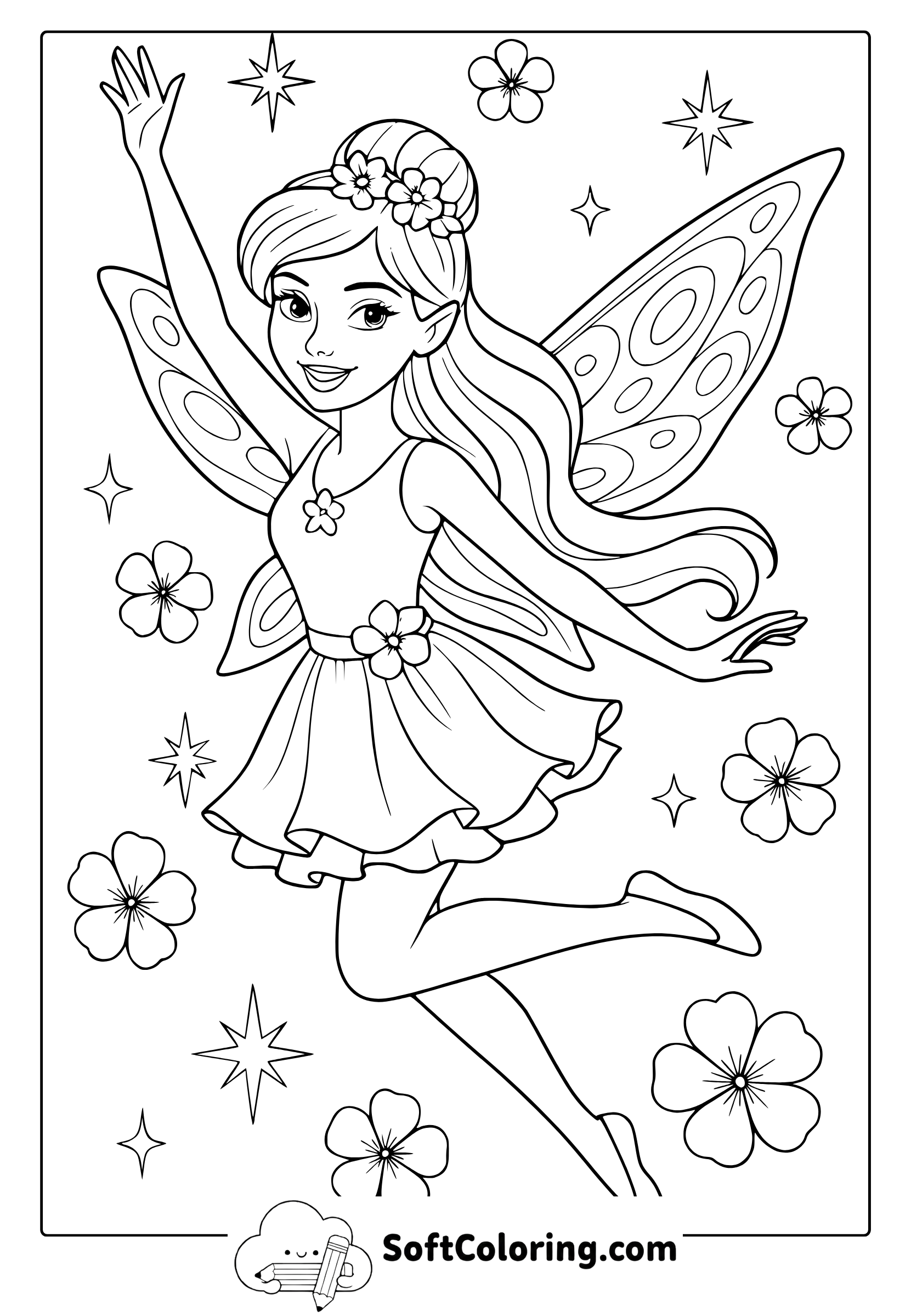 cheerful fairy coloring page