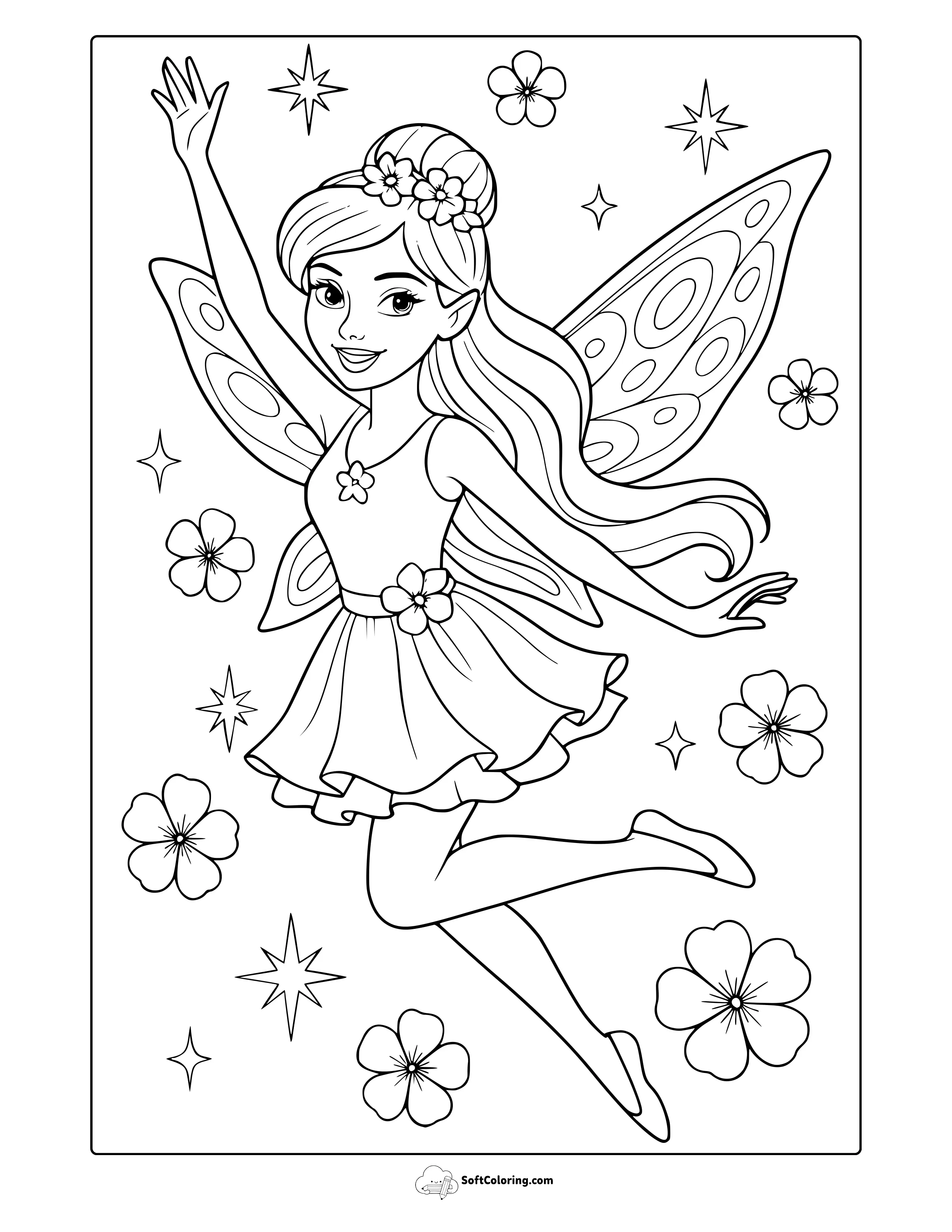 Cheerful Fairy Coloring Page