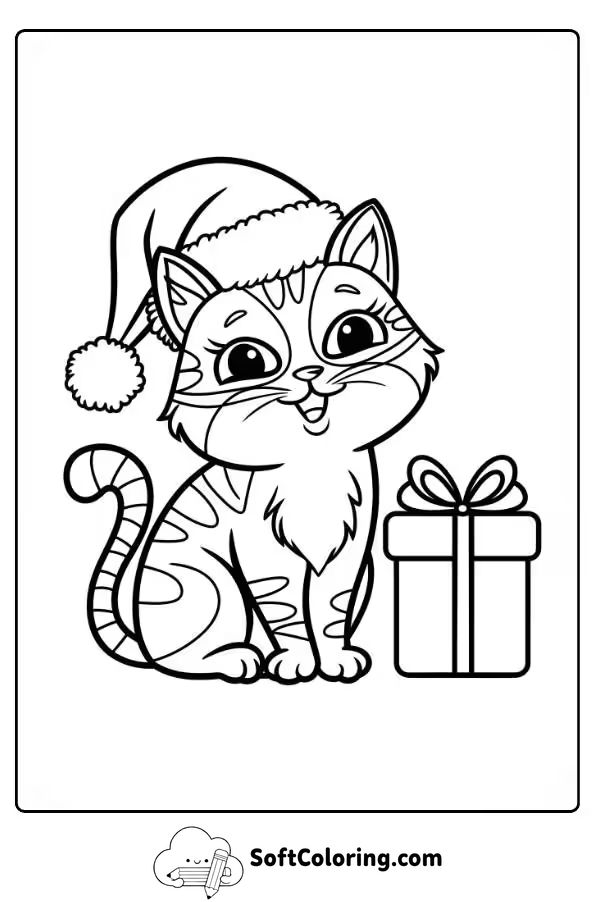 Christmas Cat Coloring Page