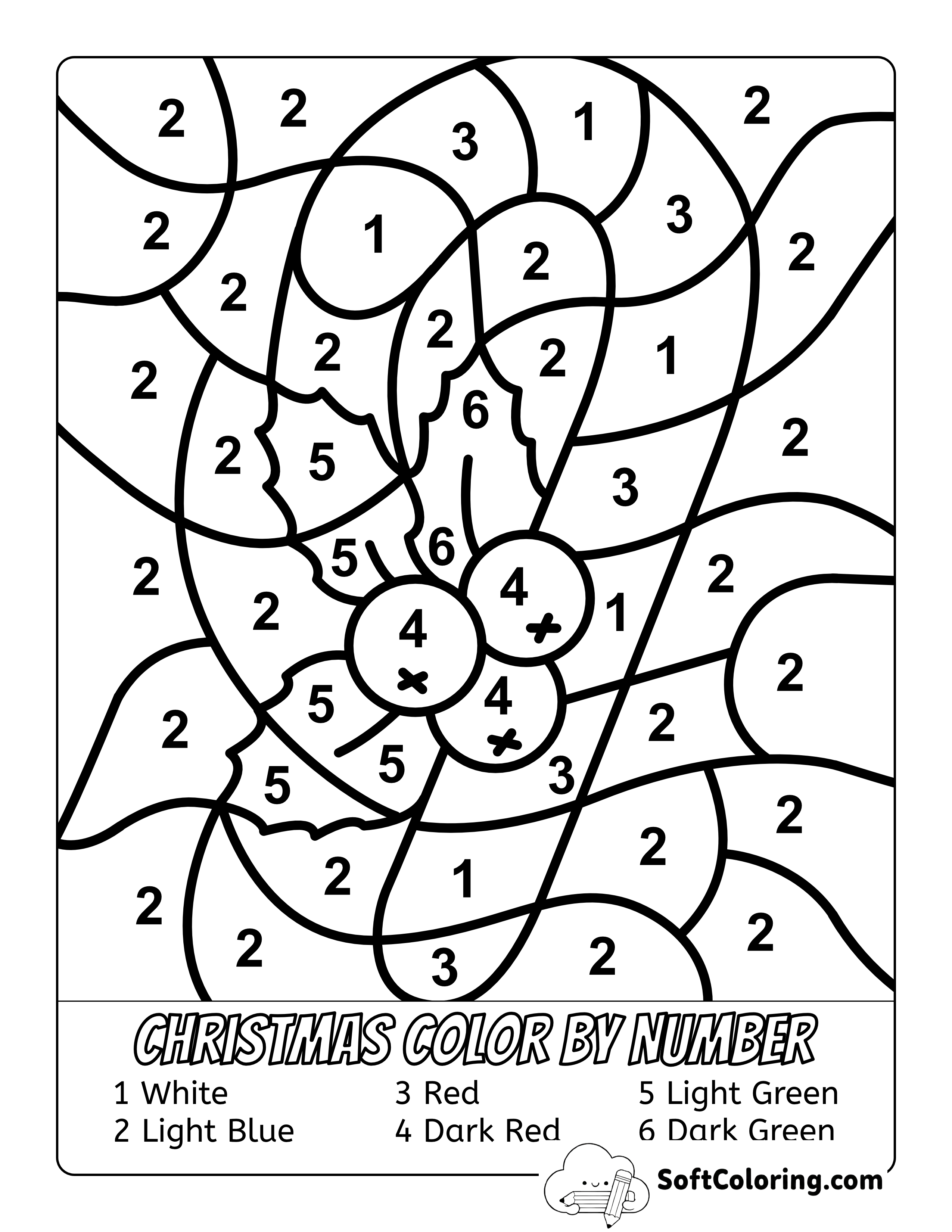 Easy Candy Cane Christmas Color by Number for Kids