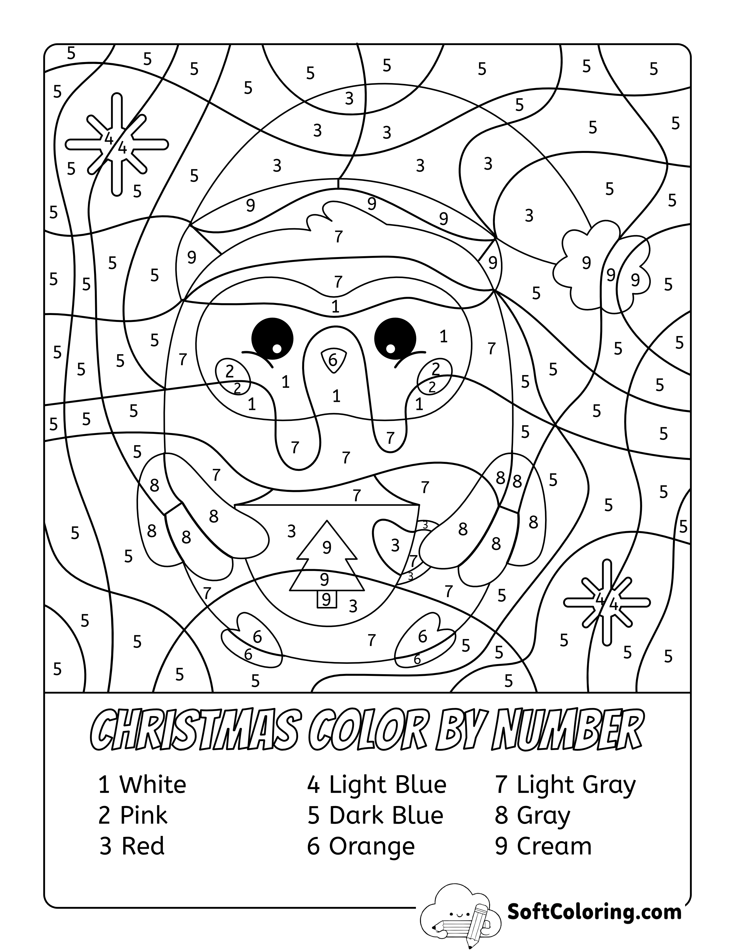 Christmas Penguin Color by Number Coloring Sheet