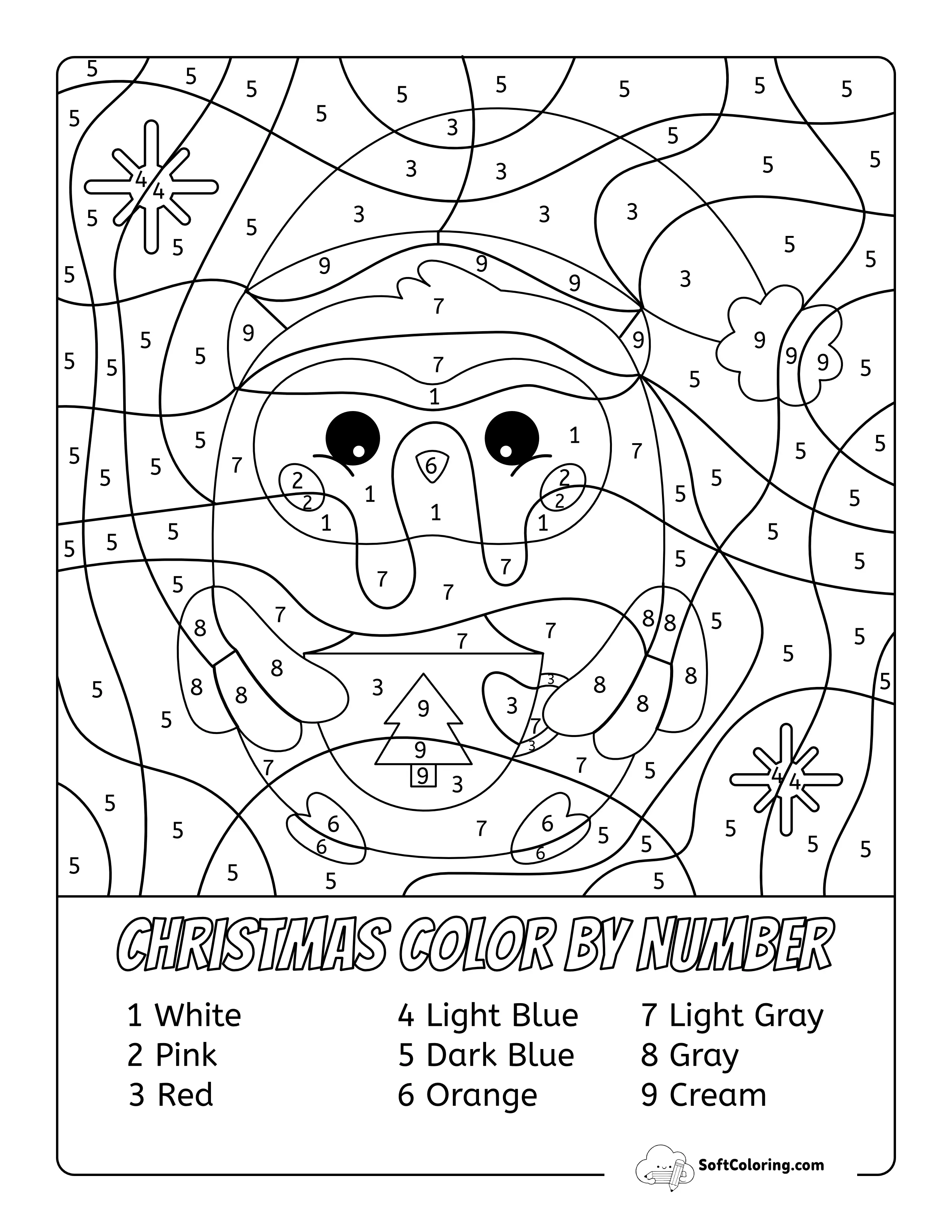 Christmas Penguin Color By Number Coloring Sheet