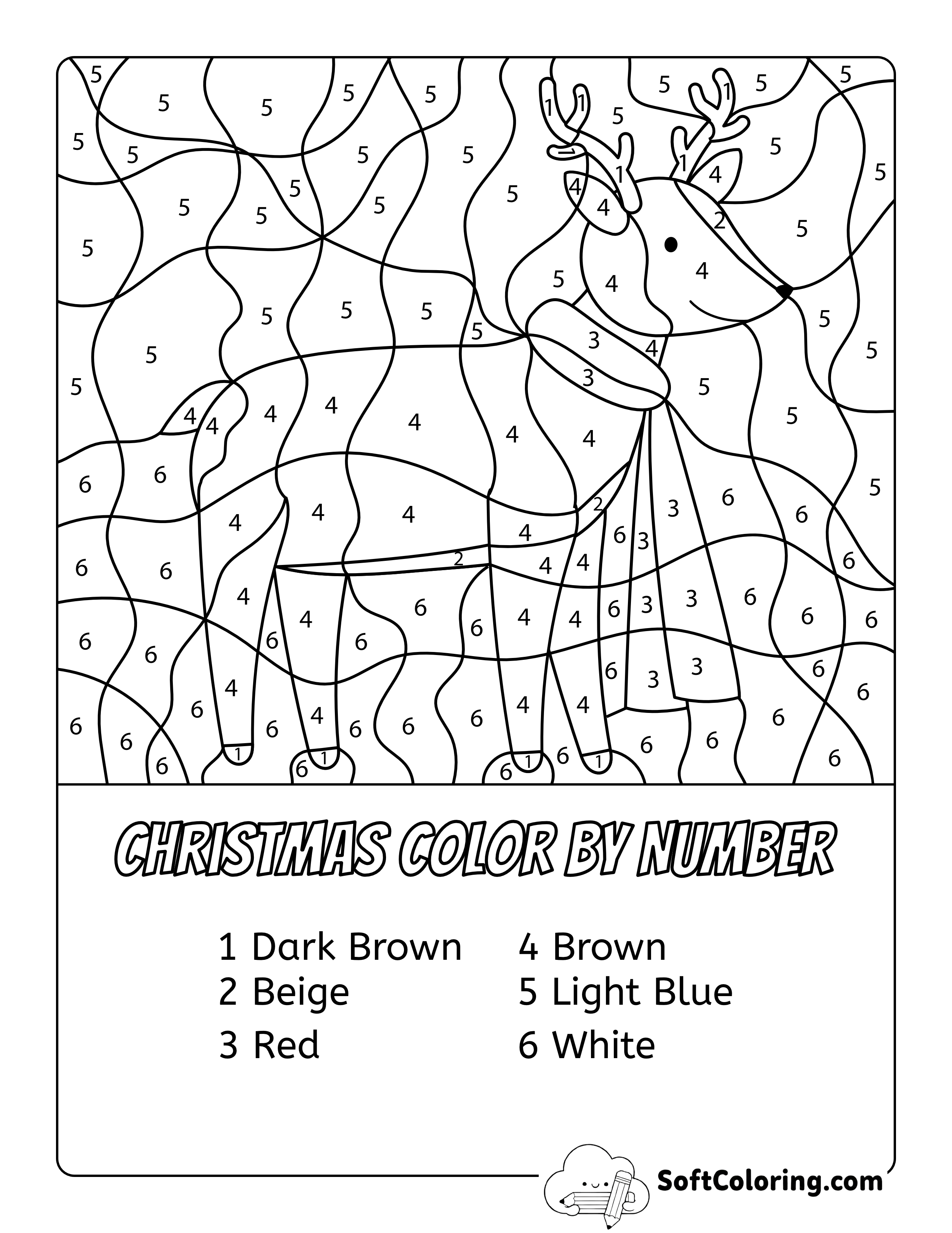 Reindeer Color by Number Activity for Kids