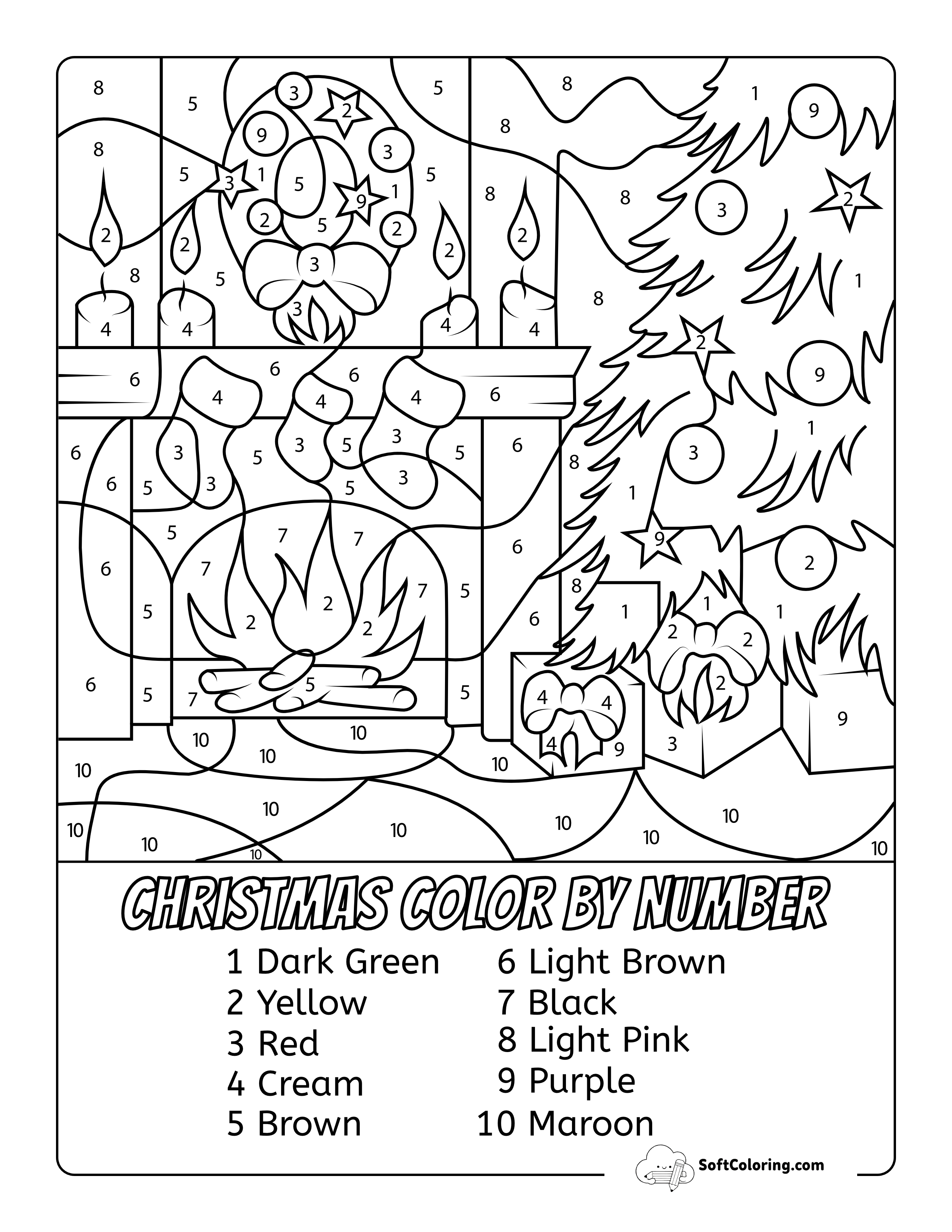Christmas Eve Color By Number Sheet For Kids