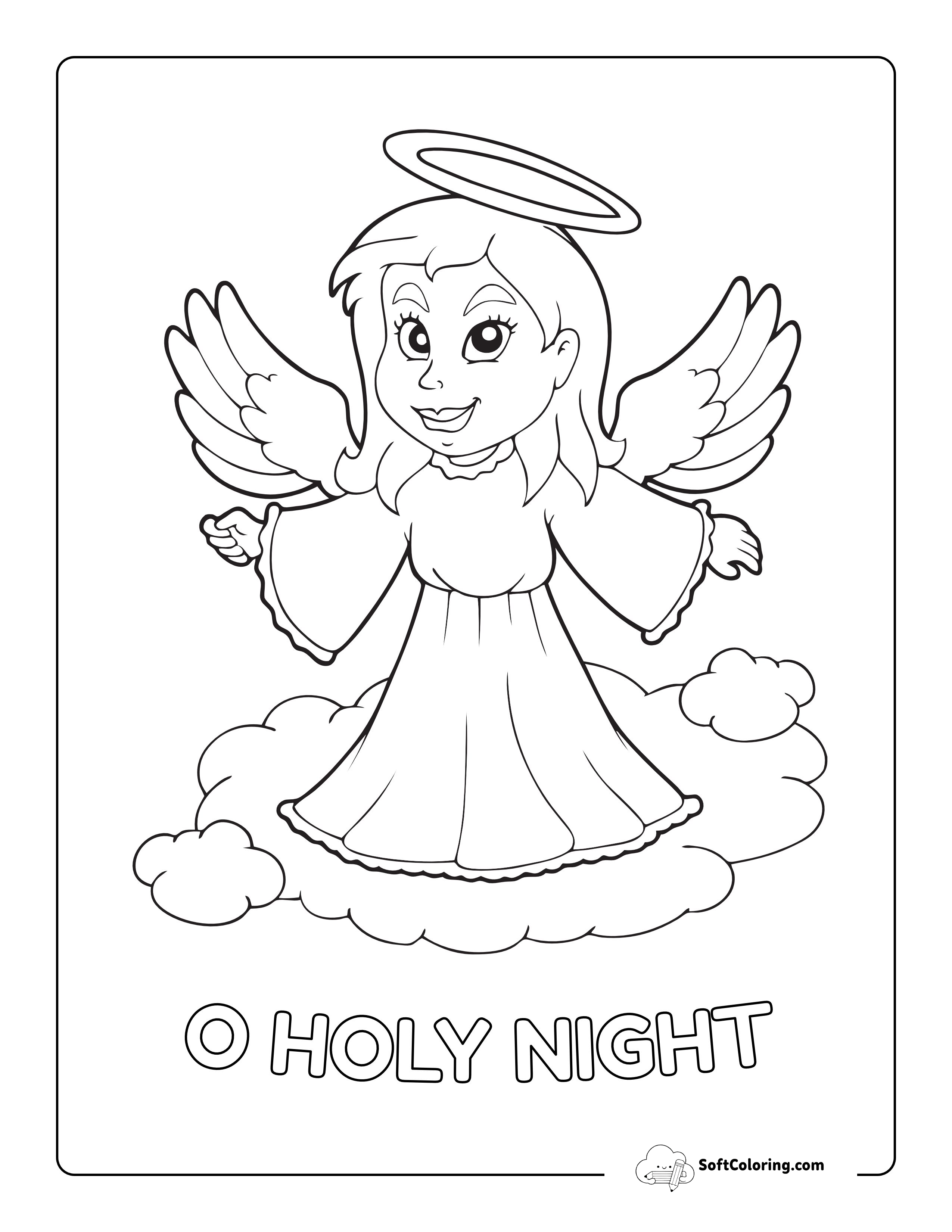 "O Holy Night" Angel Nativity Coloring Page Printable