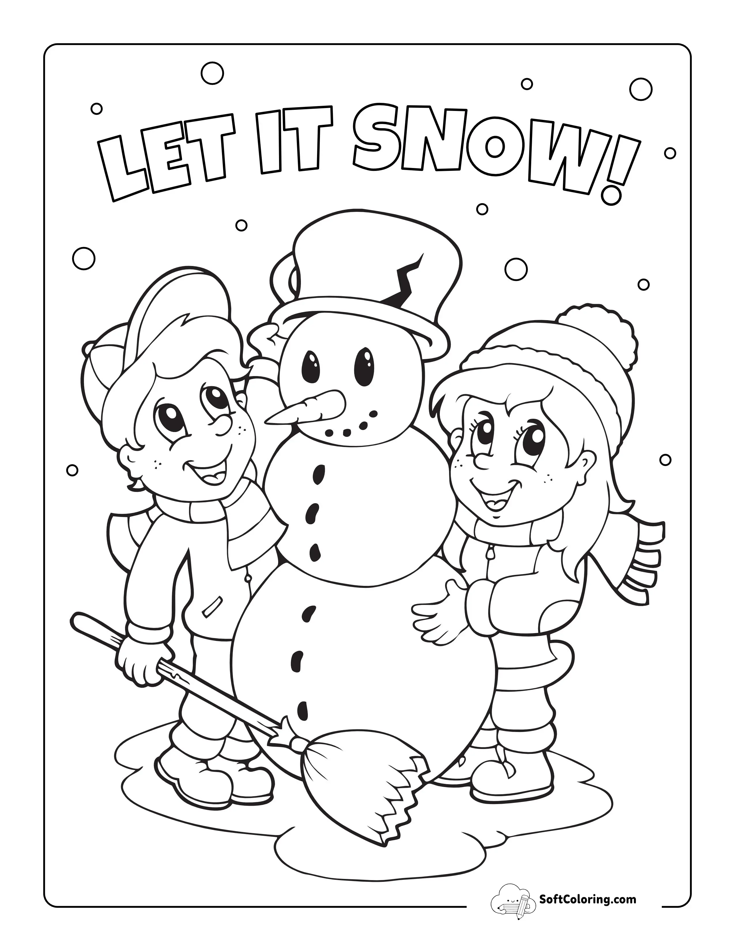 Children With Snowman Coloring Page