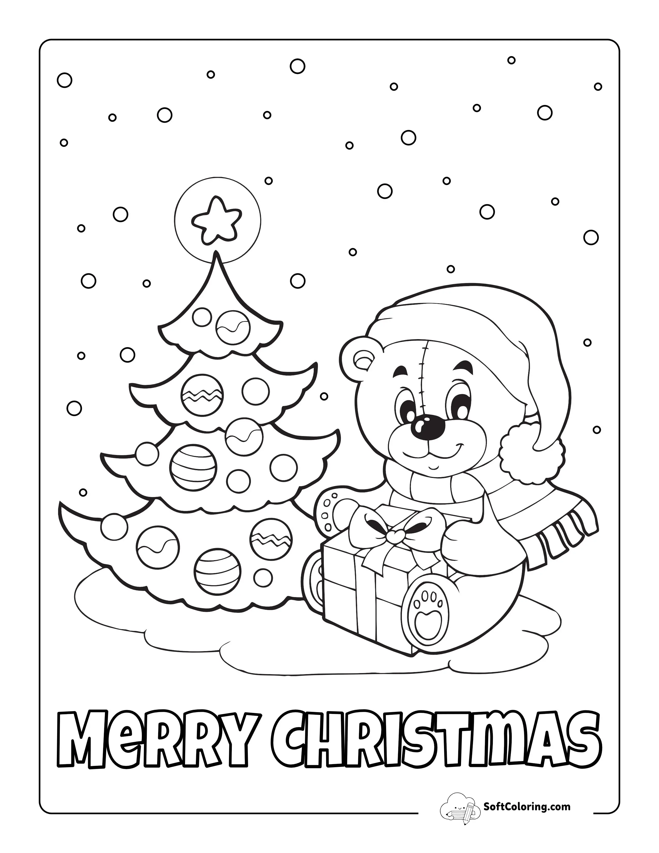 Cute Christmas Teddy Bear Coloring Sheet
