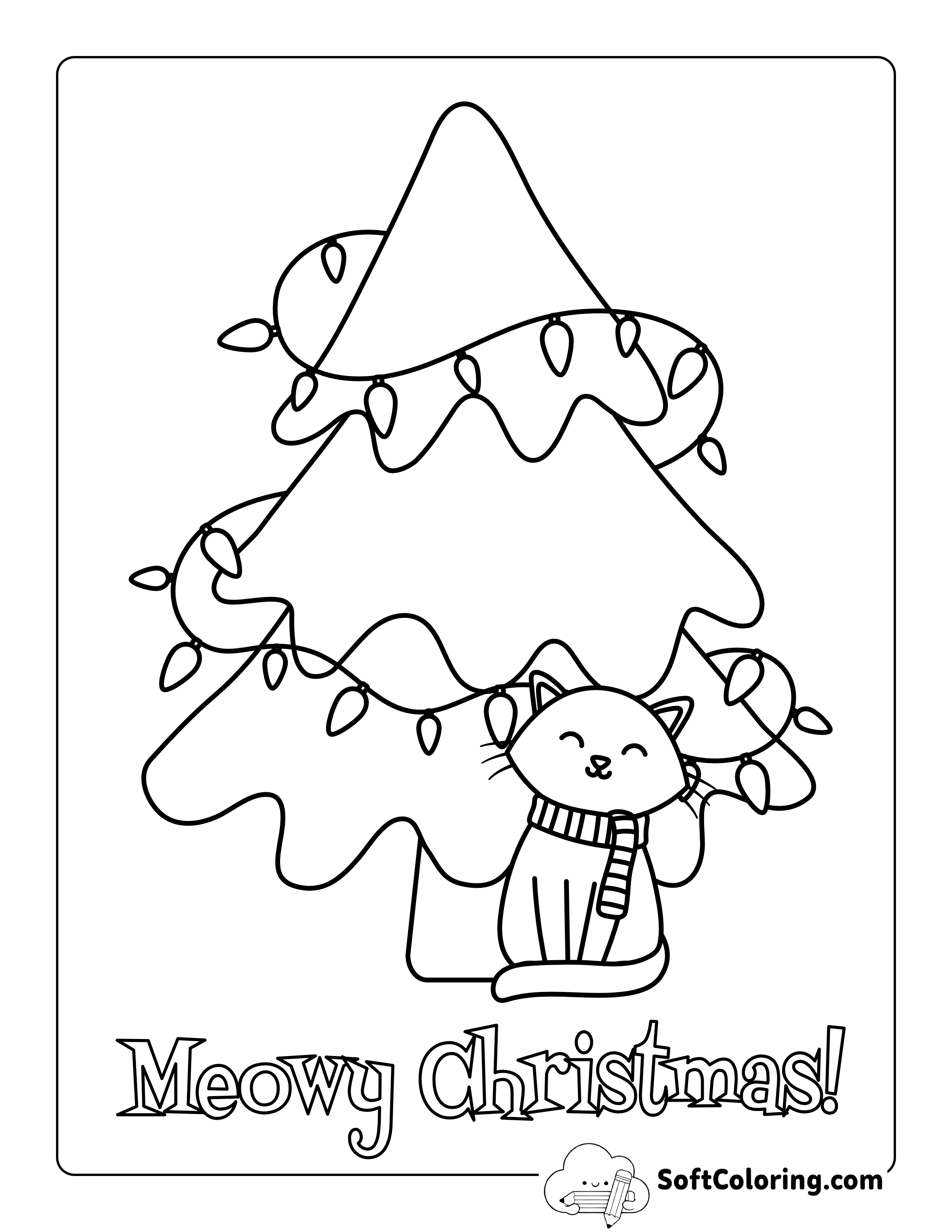 Cute Cat Christmas Tree Coloring Page