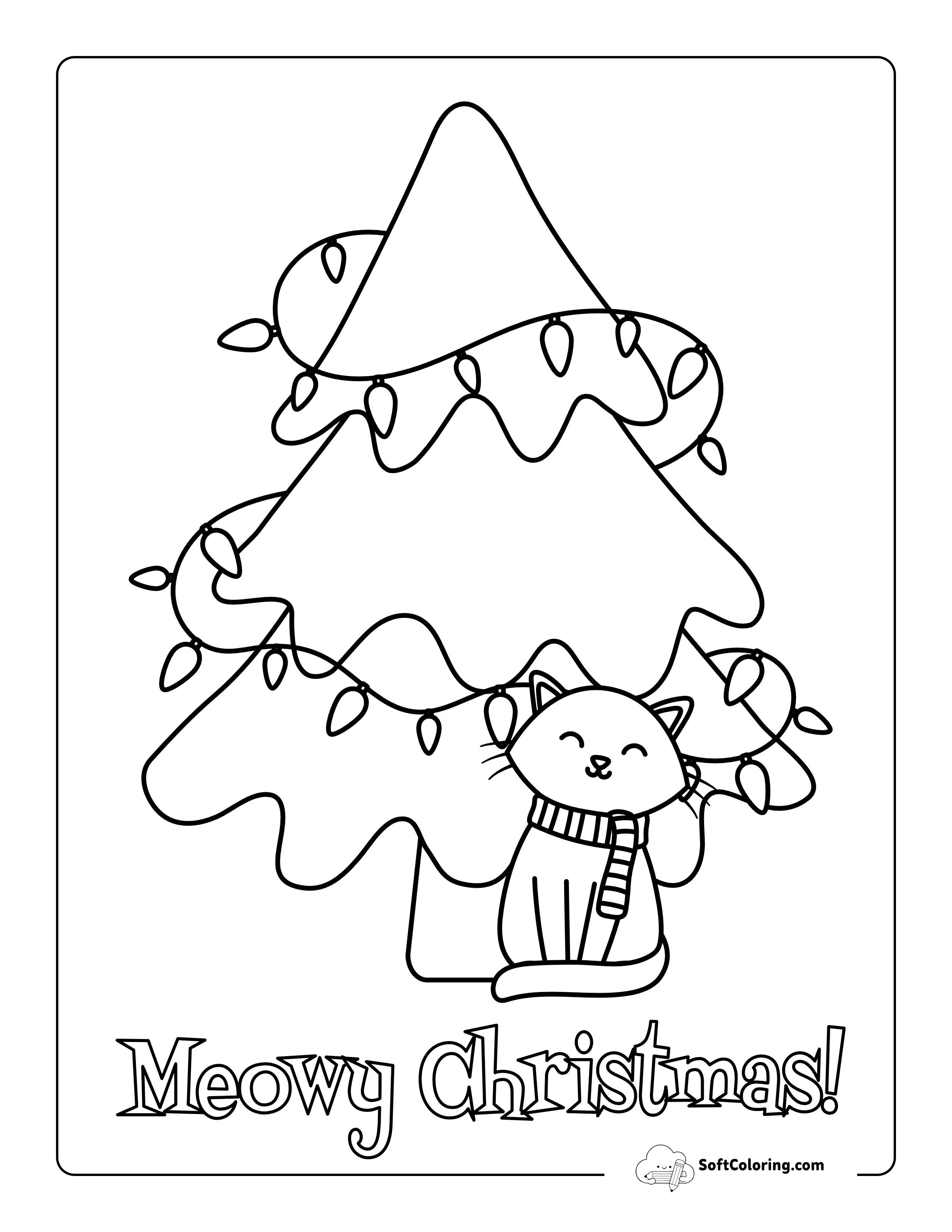 Cute Cat Christmas Tree Coloring Page
