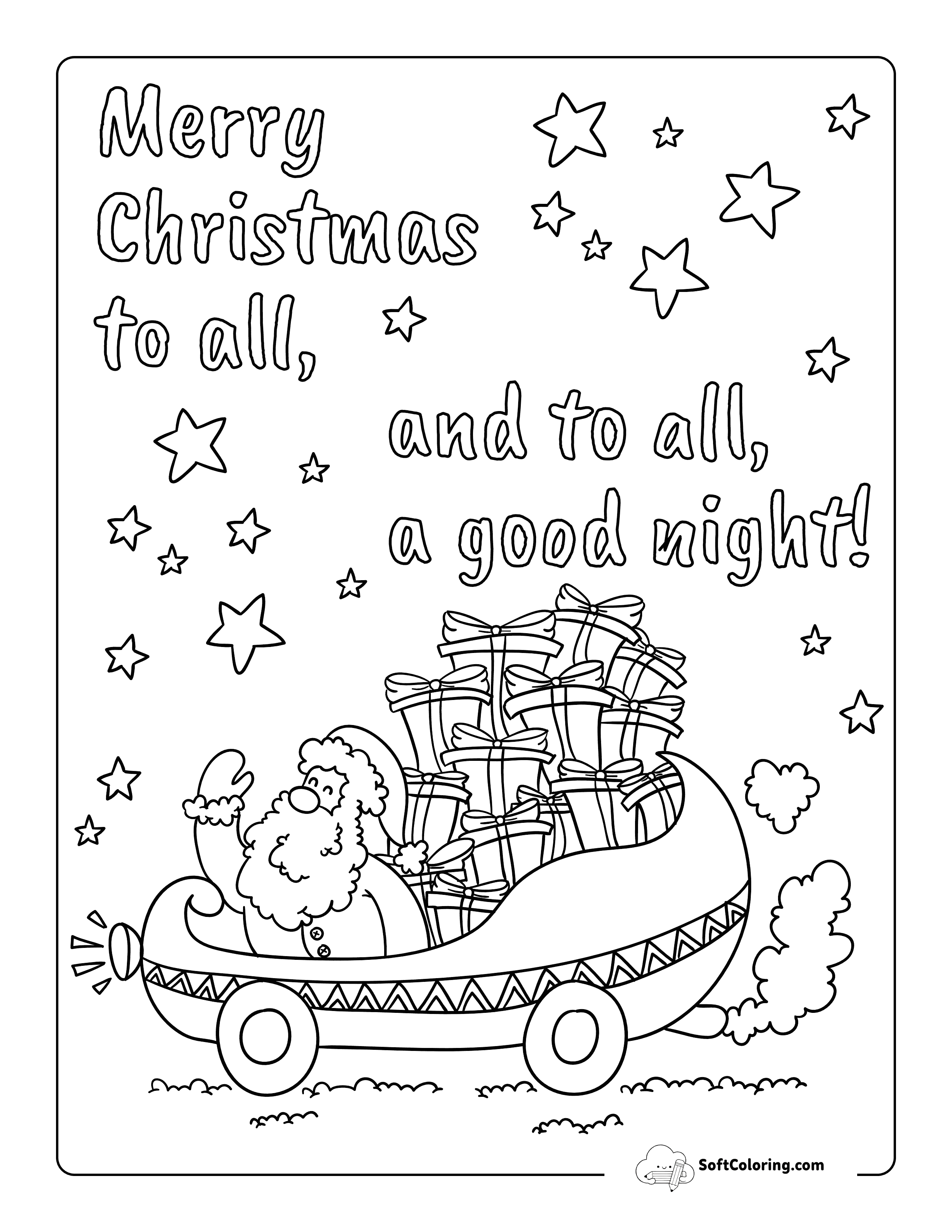 New! Cute Santa-Mobile "Merry Christmas To All!" Coloring Sheet