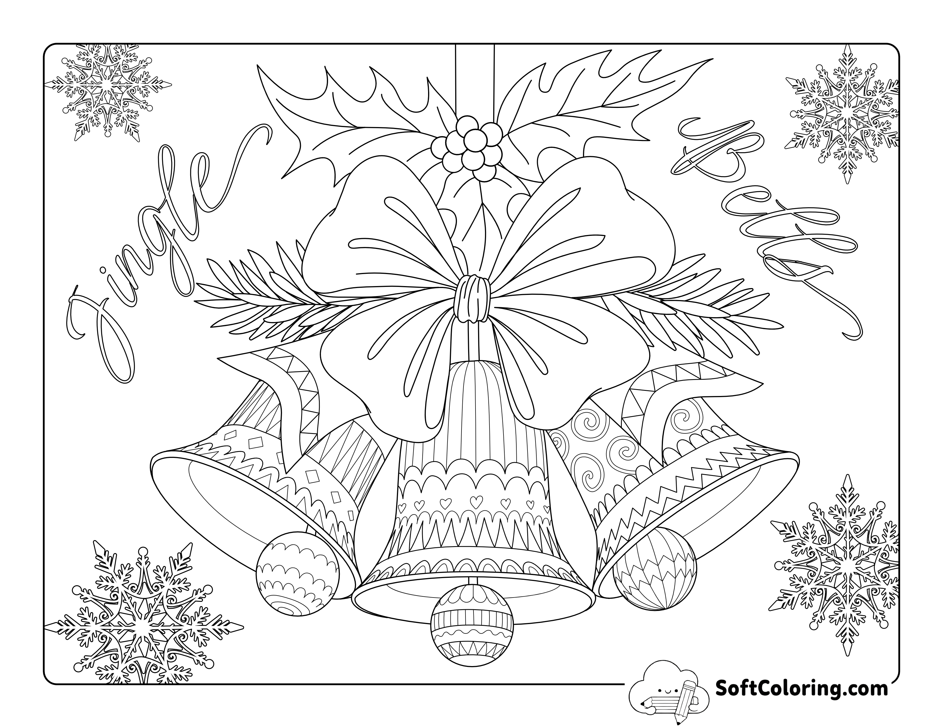 Christmas Bells & Snowflakes Coloring Page