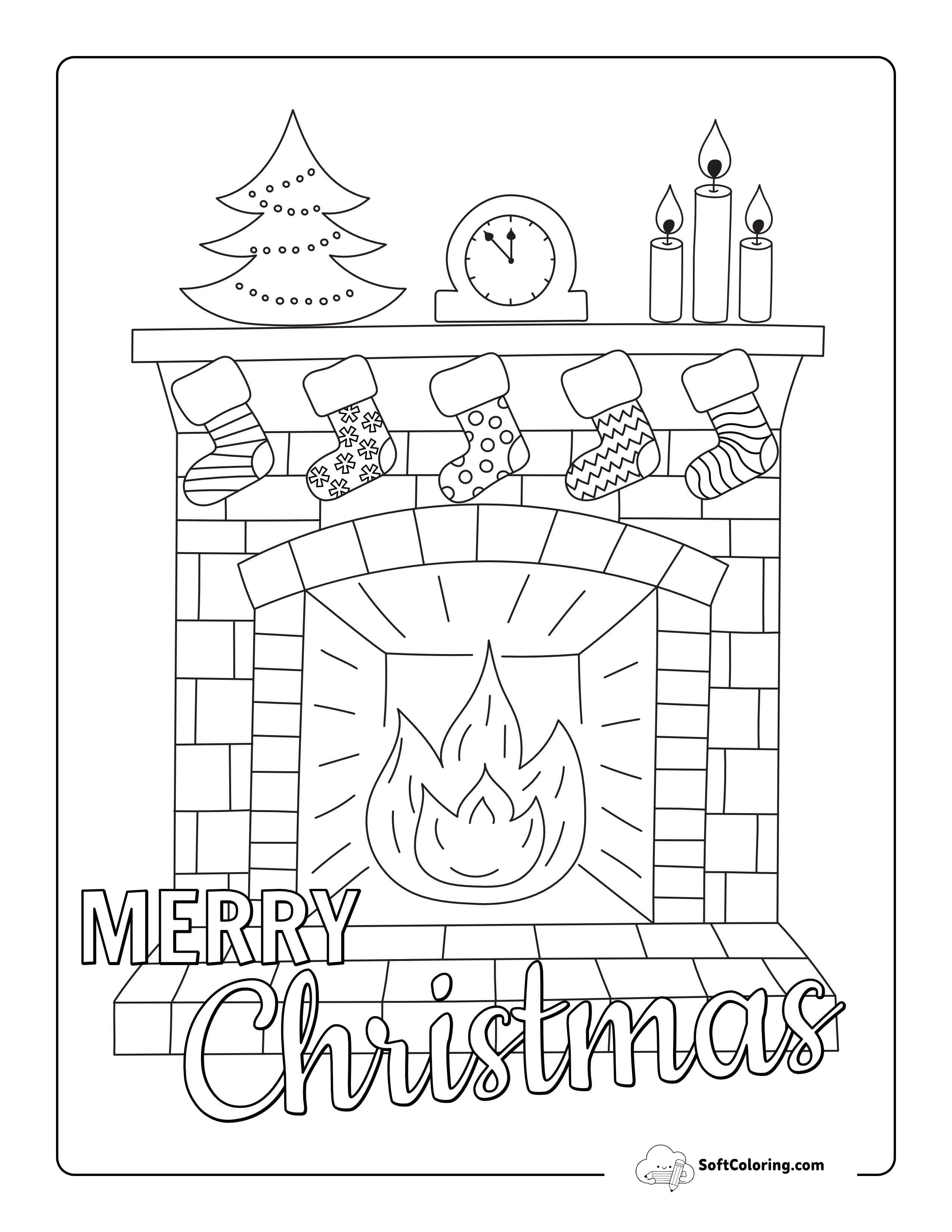 Christmas Stockings By The Fire Coloring Sheet