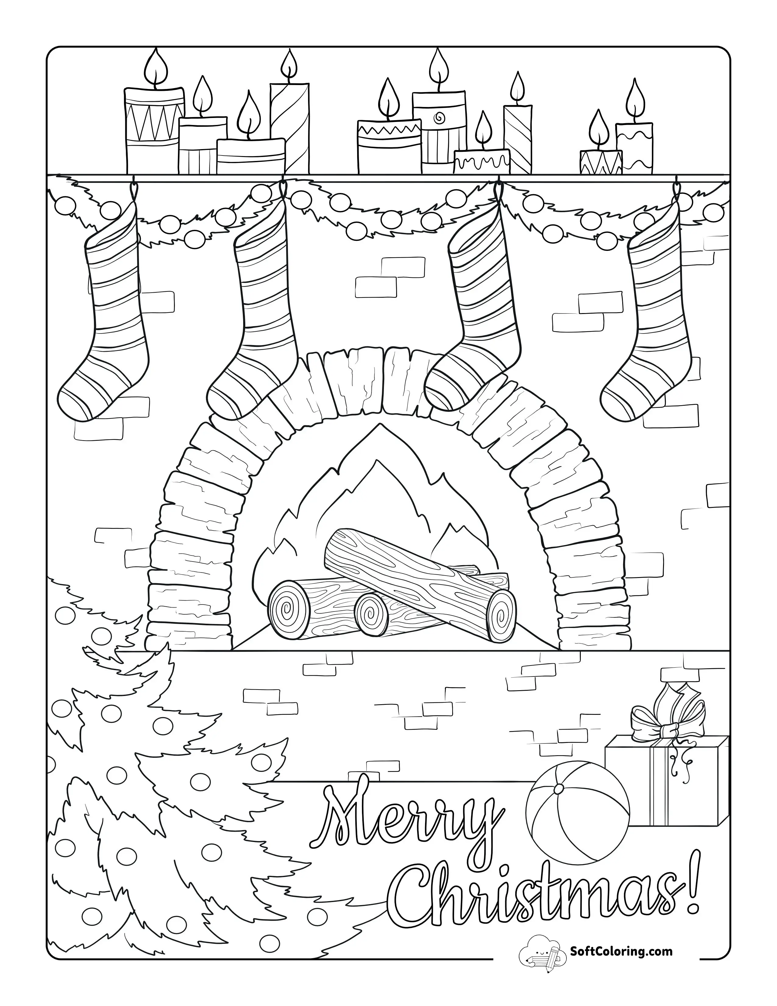Christmas Fireside With Stockings Coloring Page