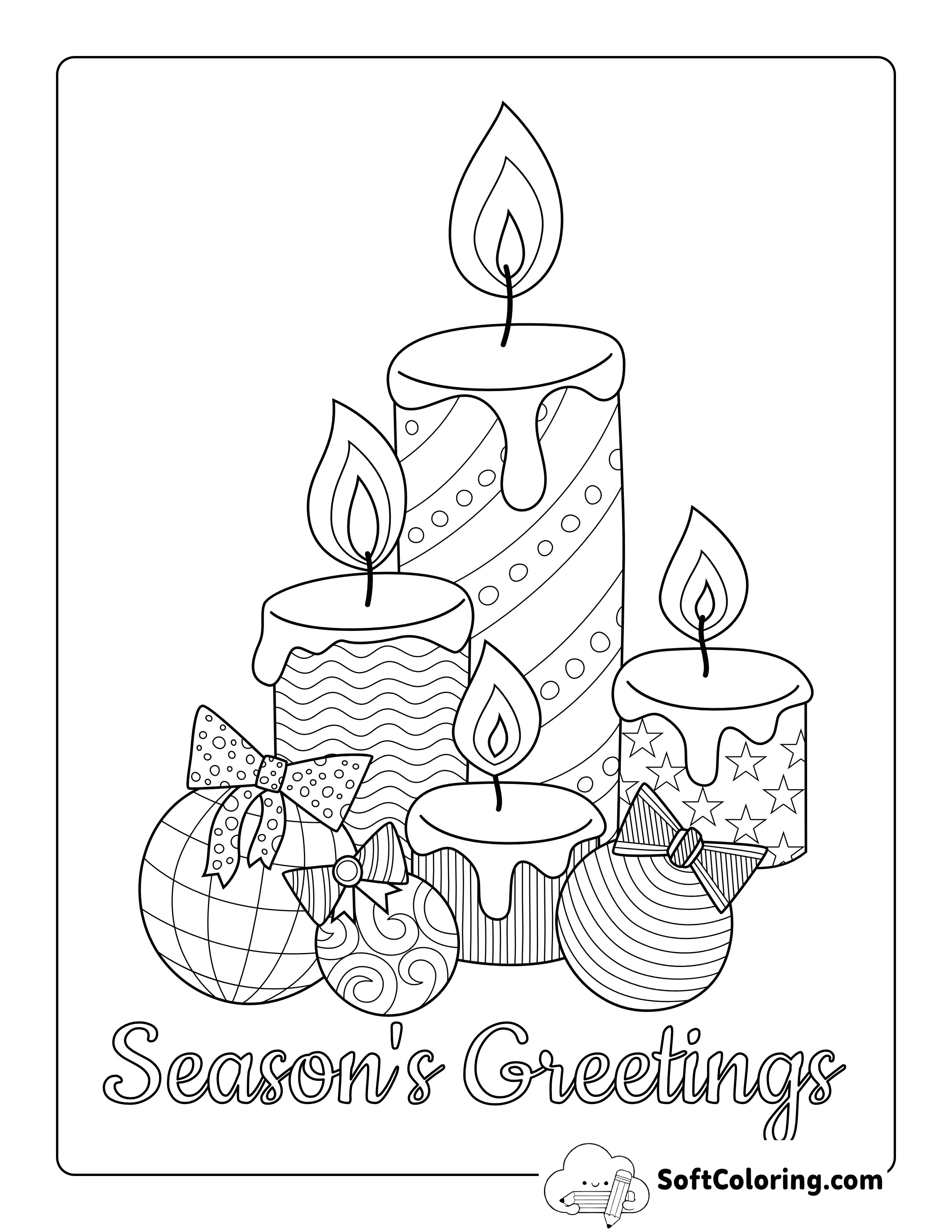 Patterned Christmas Candles & Decorations to Color