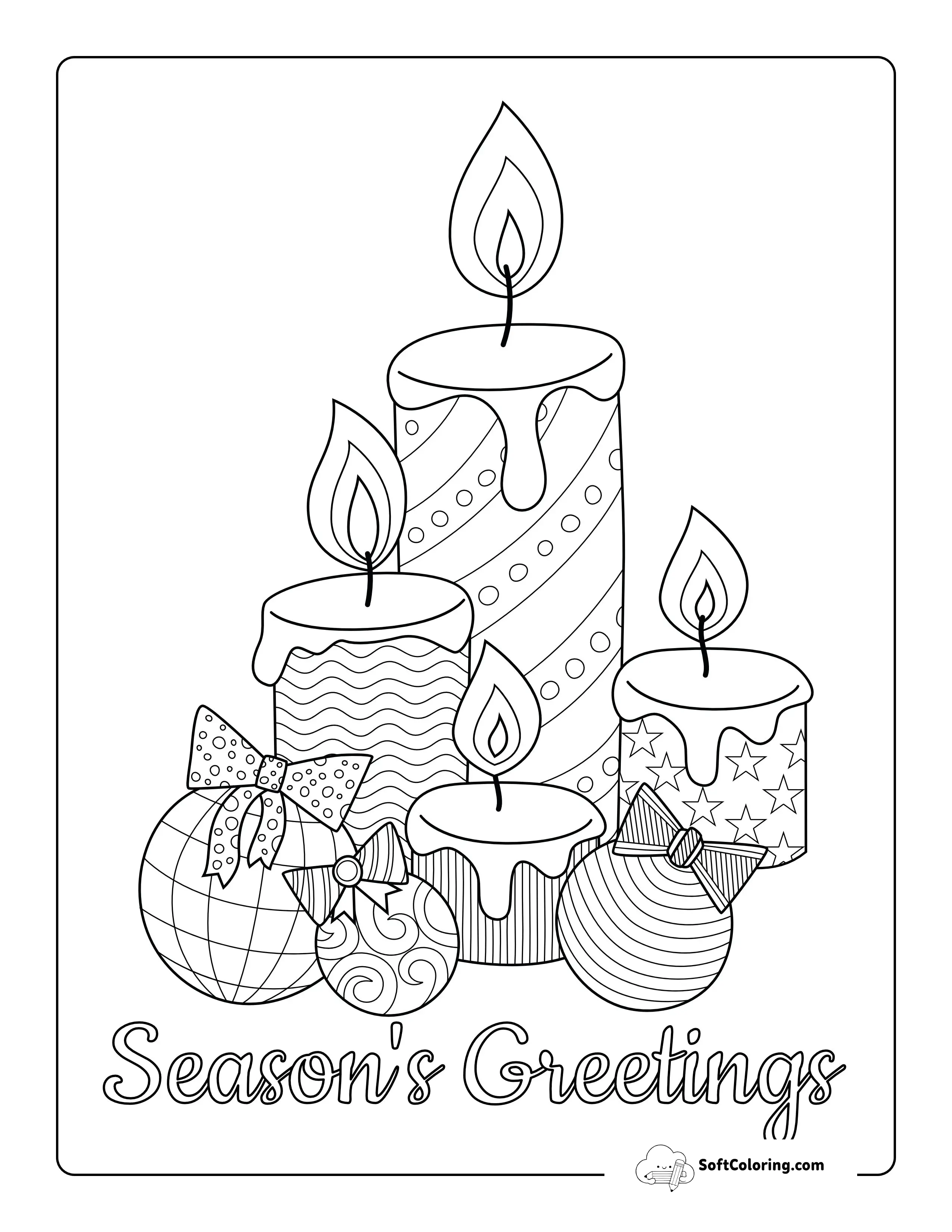 Patterned Christmas Candles & Decorations To Color