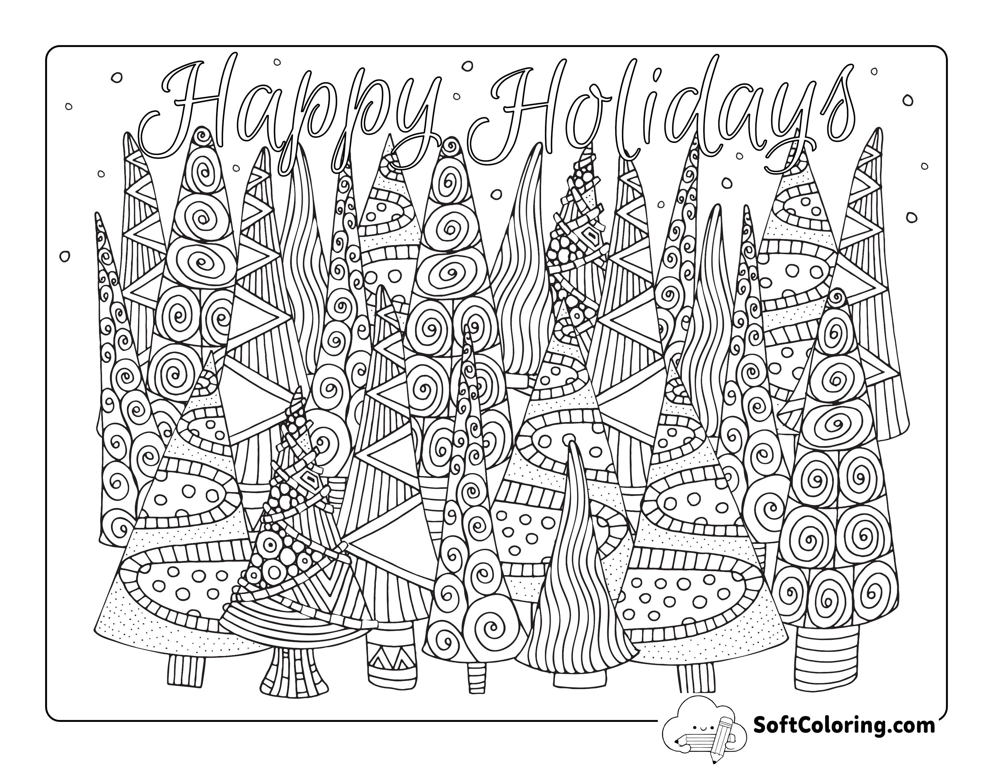 Christmas Trees Doodle for Adults to Color