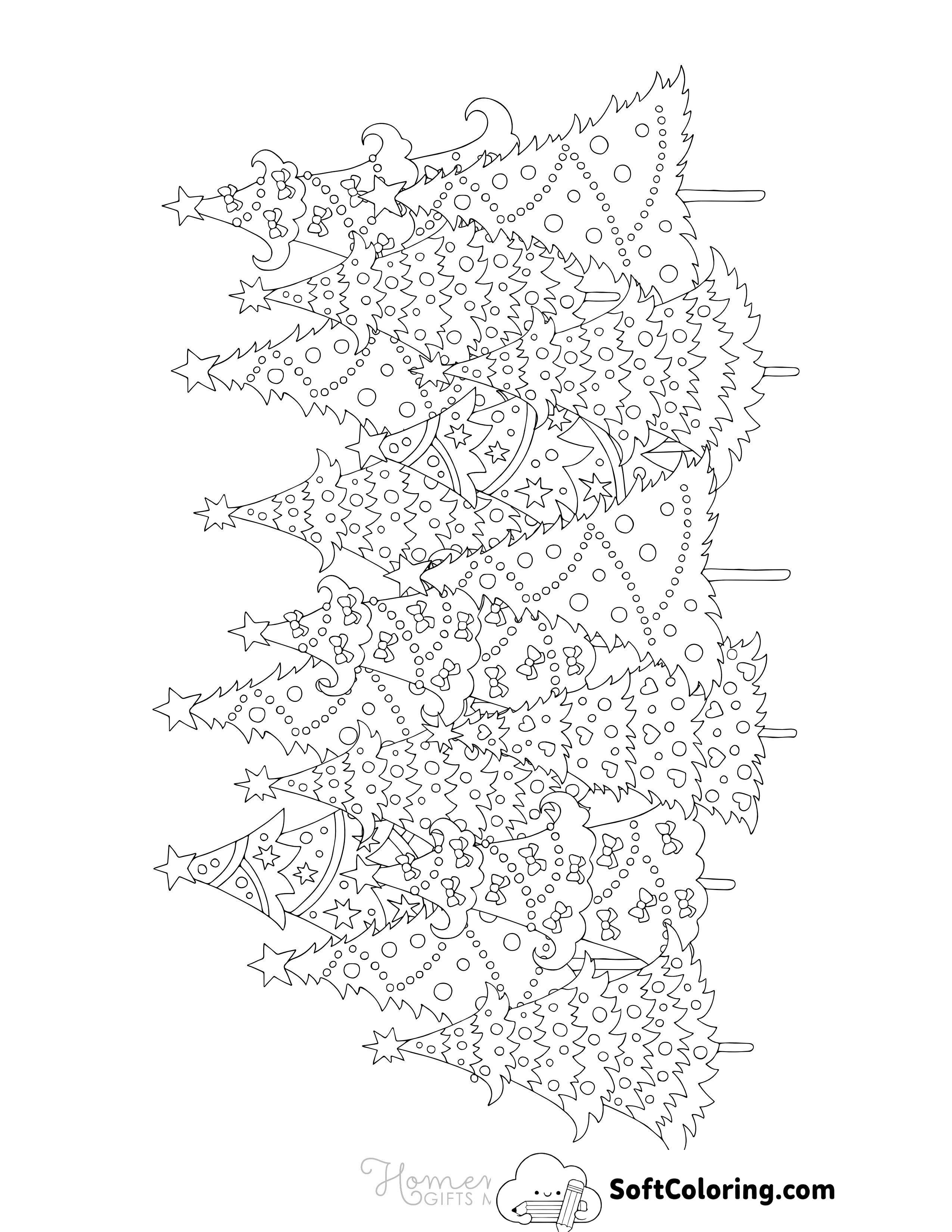 Christmas Trees Coloring Page for Adults