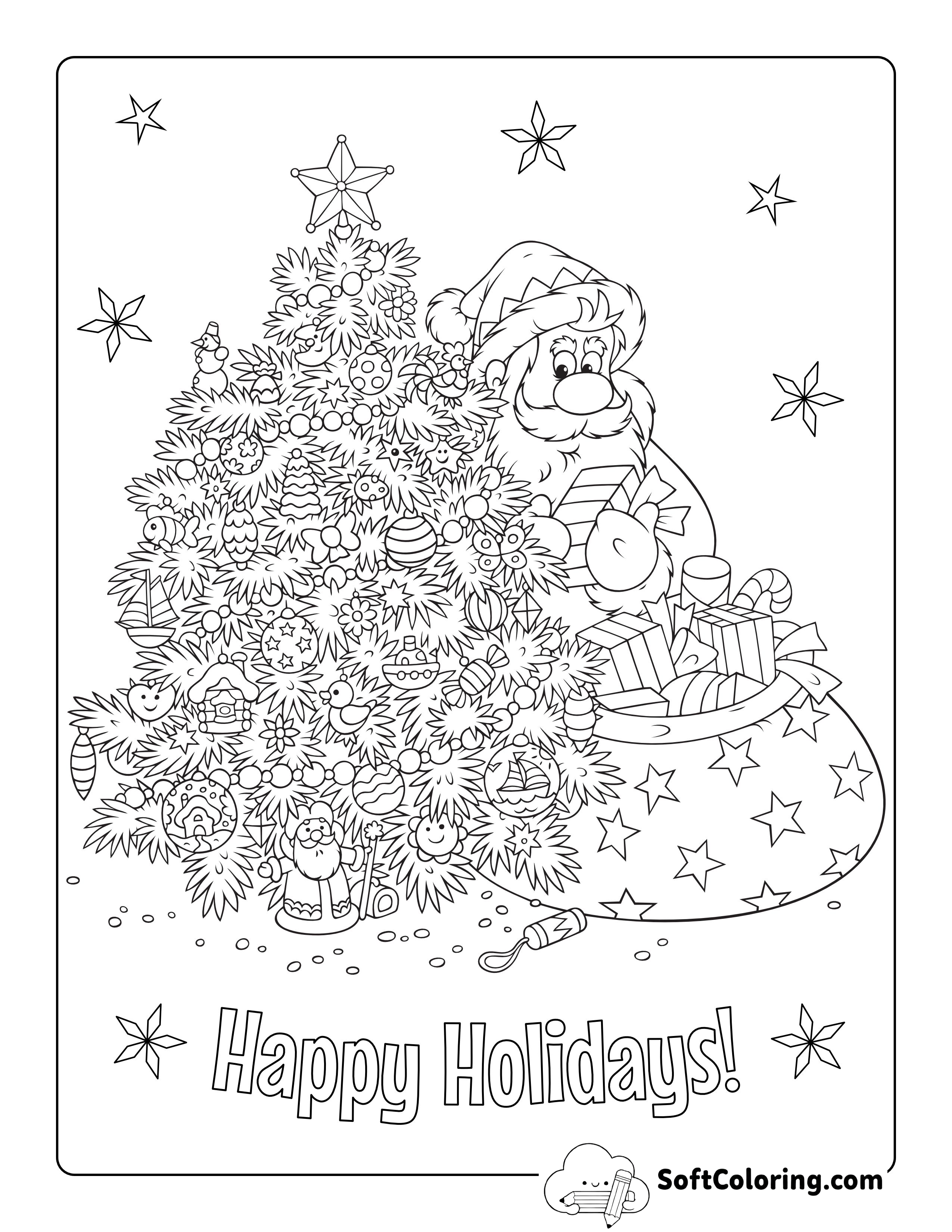 Santa Claus Delivering Presents Coloring Sheet