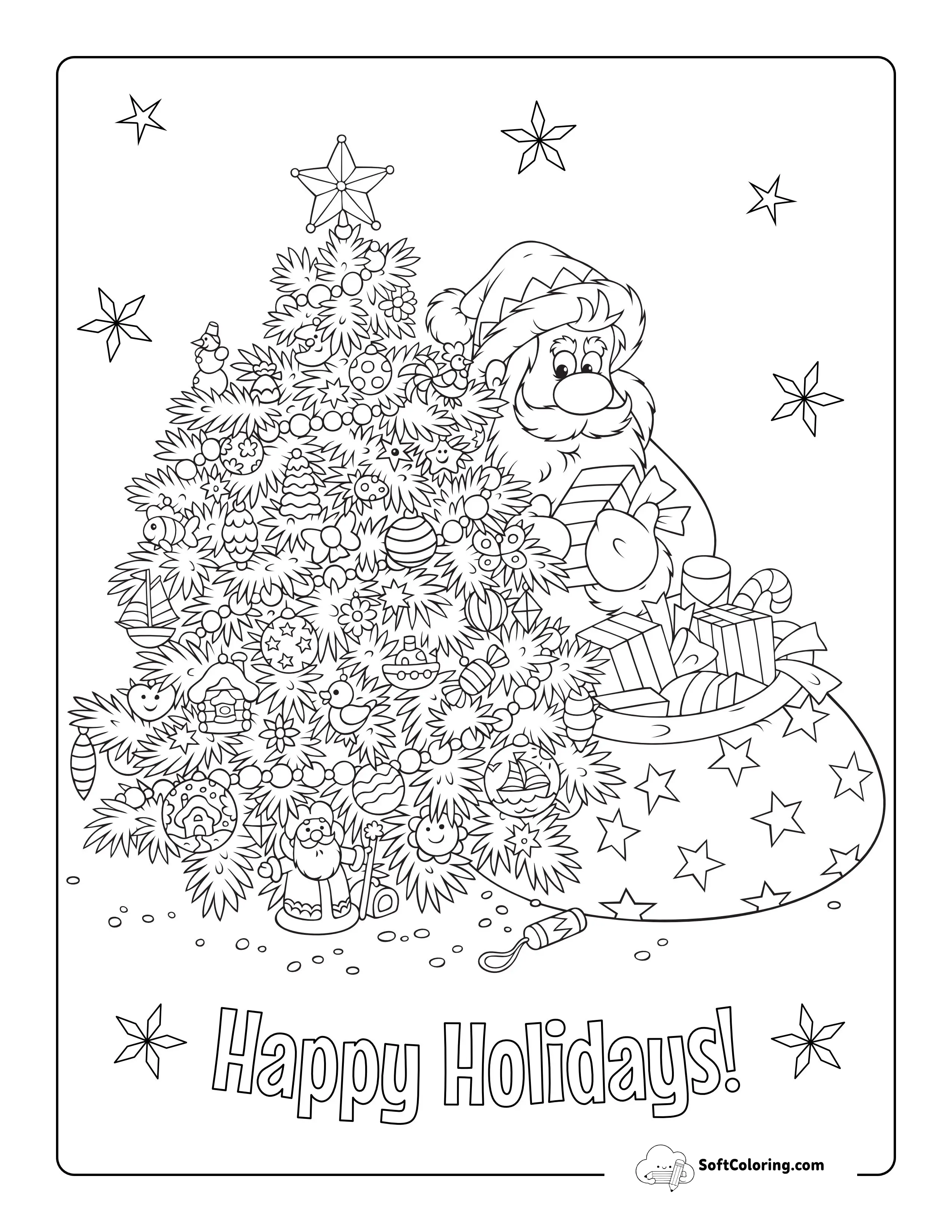 Santa Claus Delivering Presents Coloring Sheet