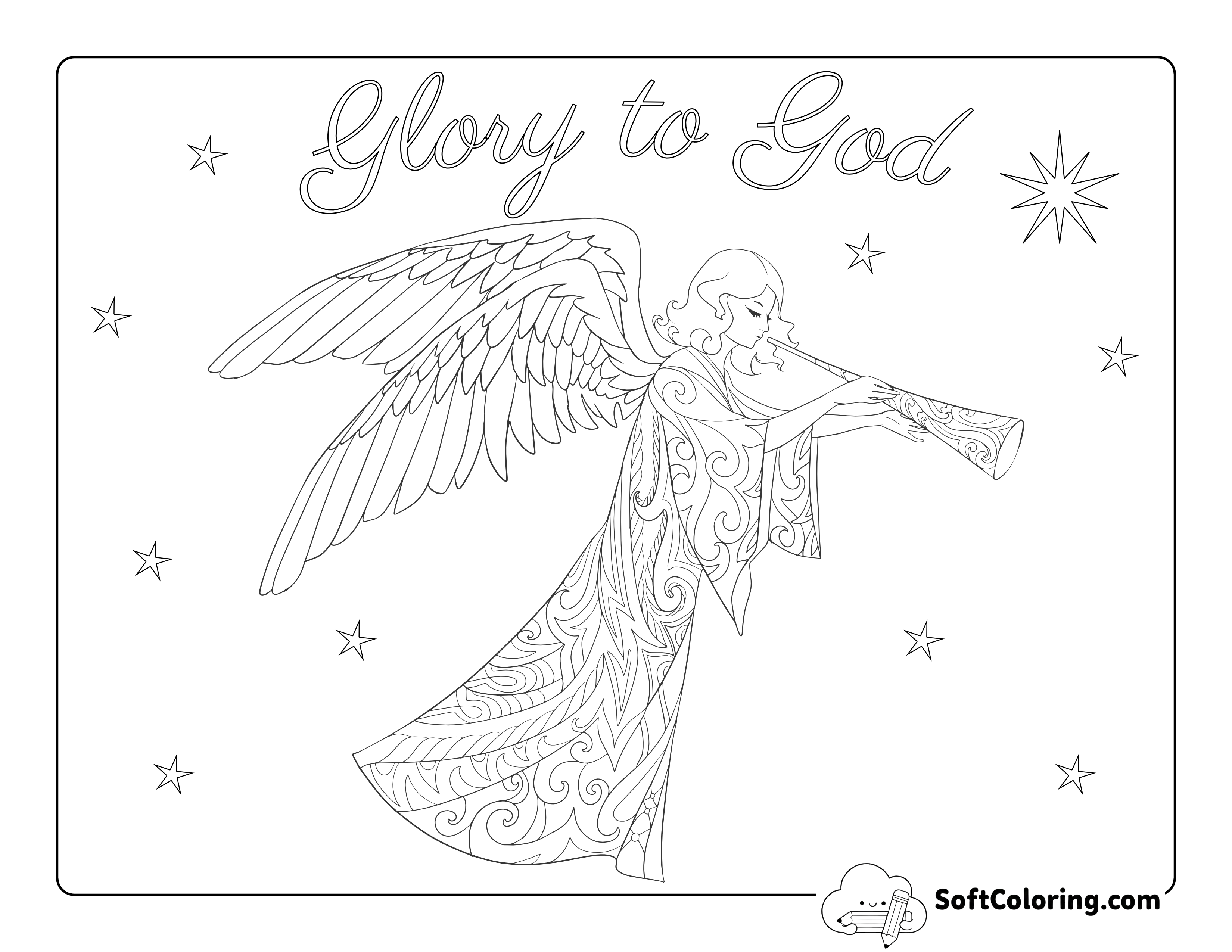 Christmas Angel Coloring Page for Adults