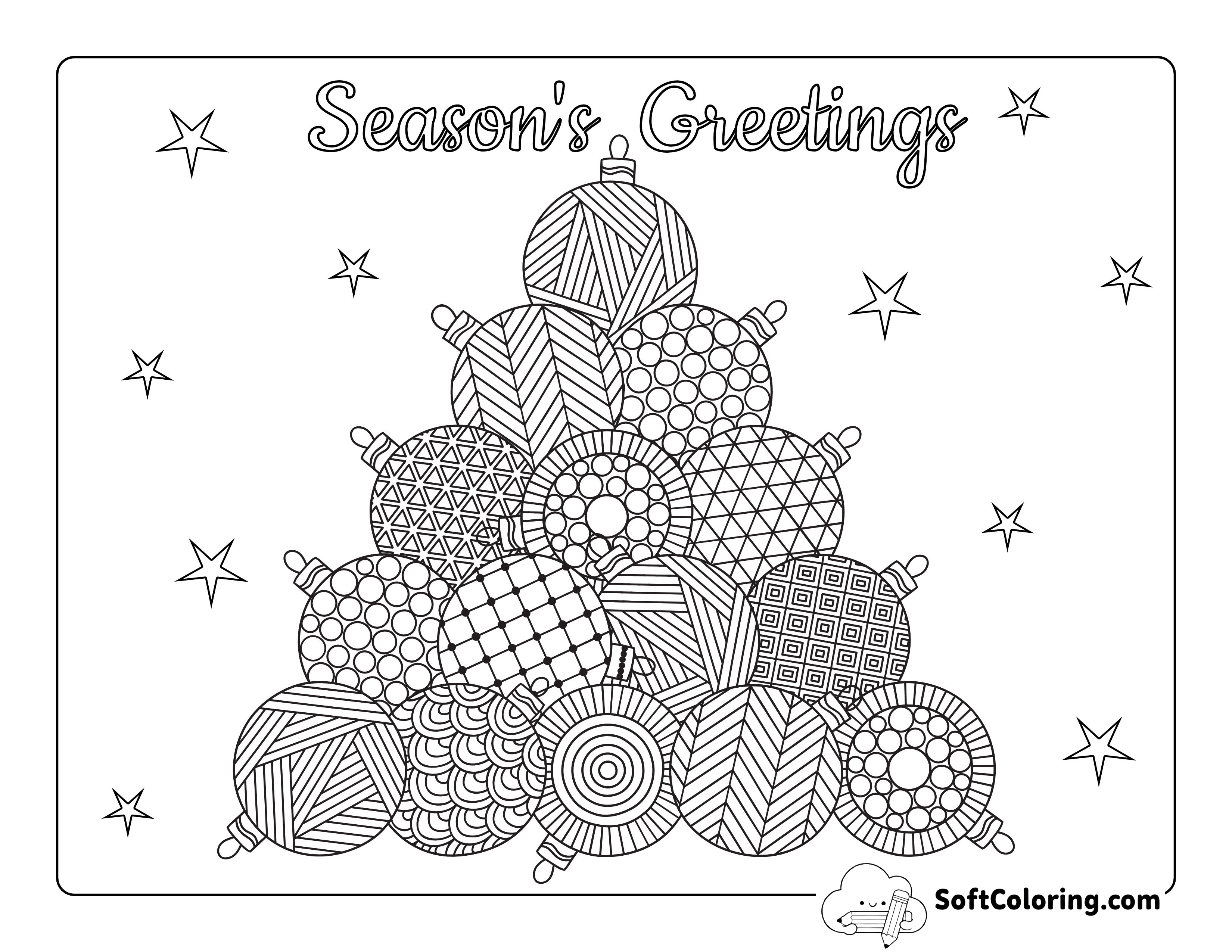 Patterned Christmas Ornaments Printable Coloring Sheet
