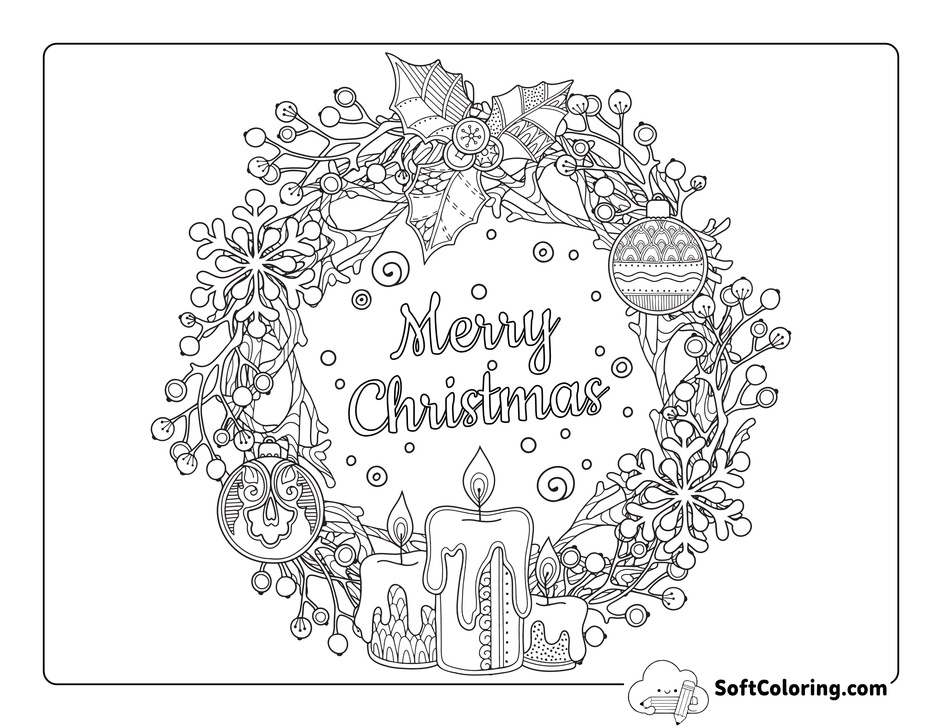 Christmas Wreath Coloring Sheet for Adults