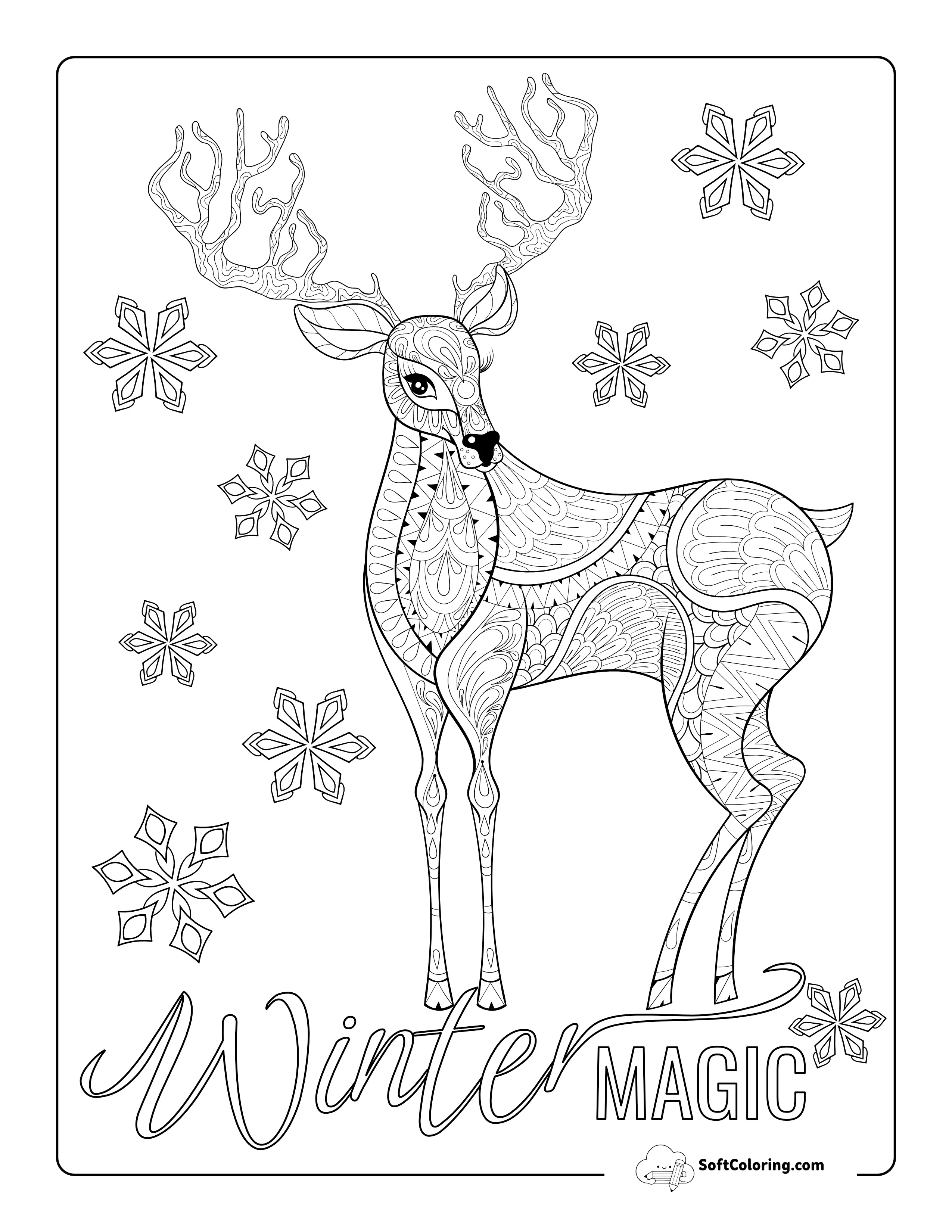 "Winter Magic" Stag Coloring Sheet For Teens